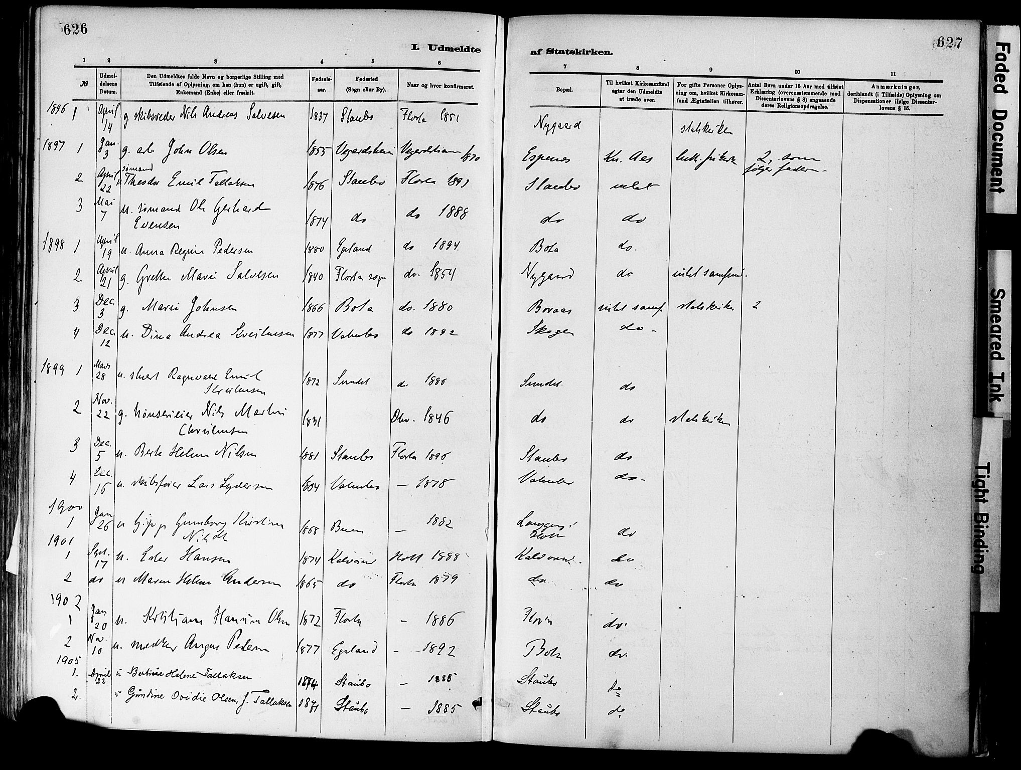 Dypvåg sokneprestkontor, SAK/1111-0007/F/Fa/Fab/L0001: Parish register (official) no. A 1, 1885-1912, p. 626-627