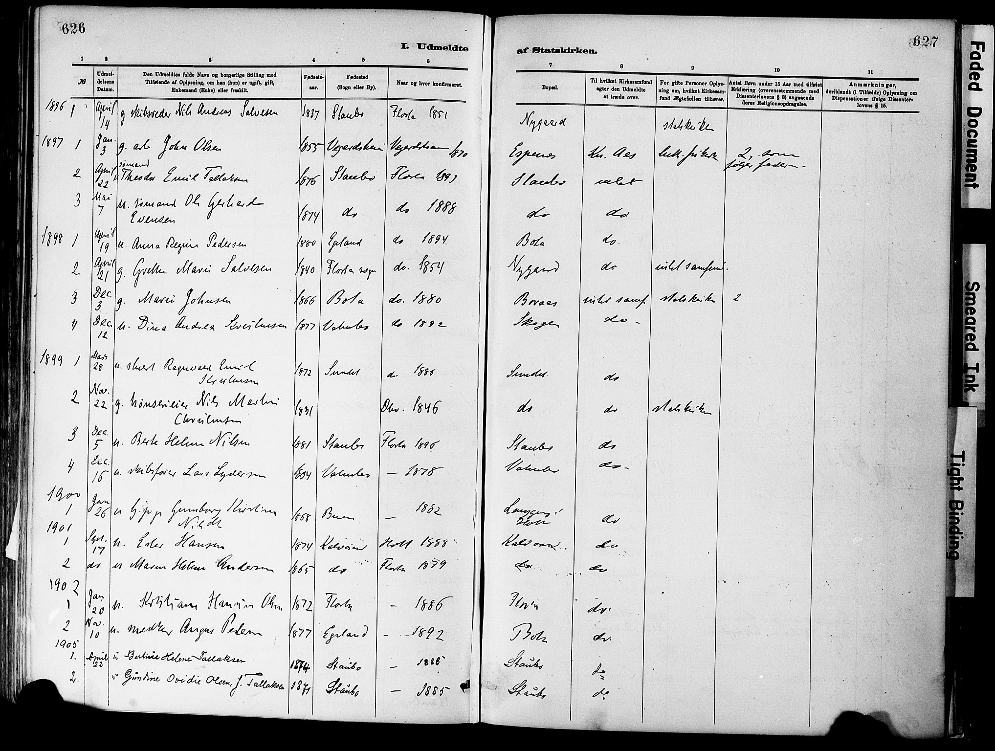 Dypvåg sokneprestkontor, AV/SAK-1111-0007/F/Fa/Fab/L0001: Parish register (official) no. A 1, 1885-1912, p. 626-627