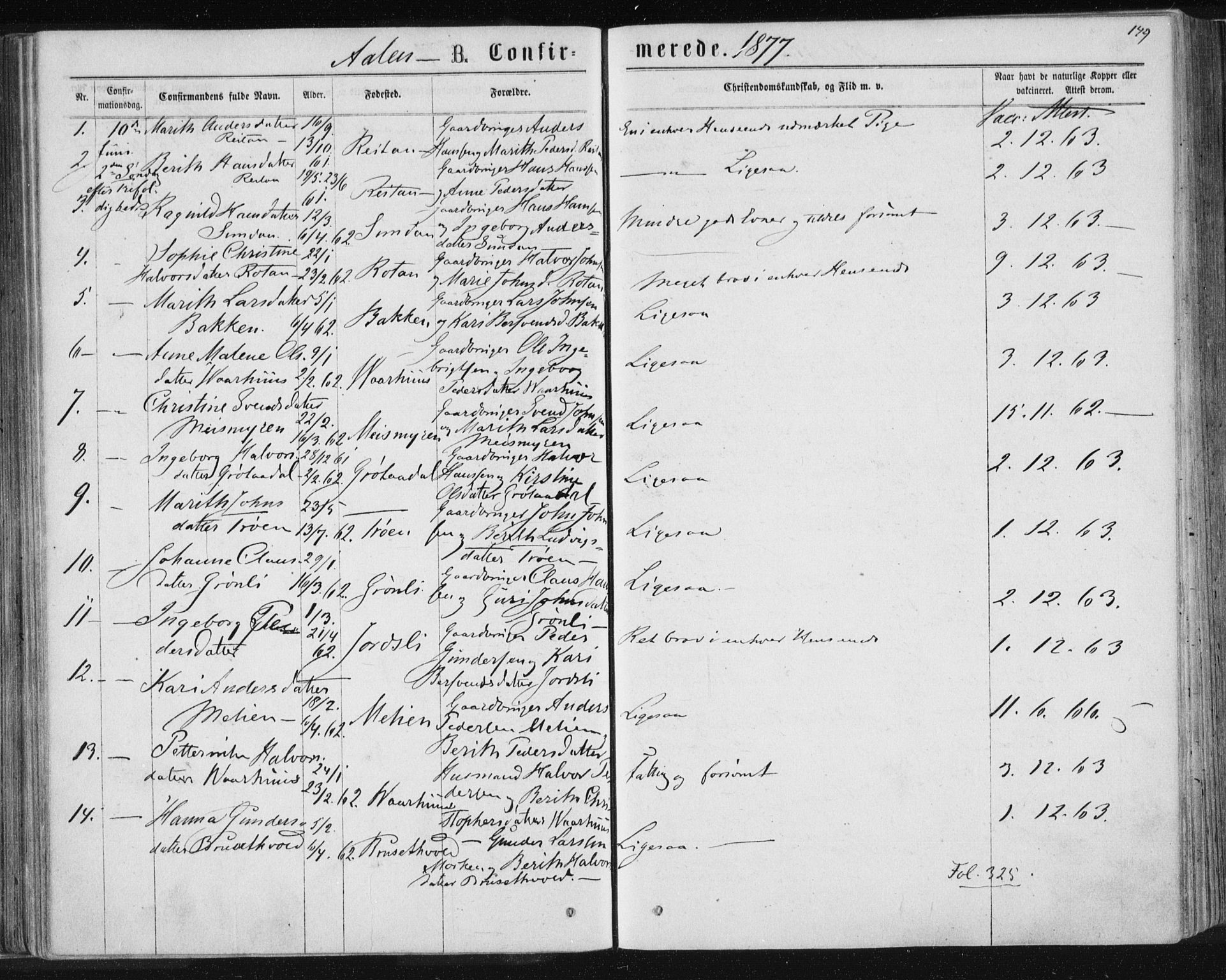 Ministerialprotokoller, klokkerbøker og fødselsregistre - Sør-Trøndelag, SAT/A-1456/685/L0971: Parish register (official) no. 685A08 /3, 1870-1879, p. 149