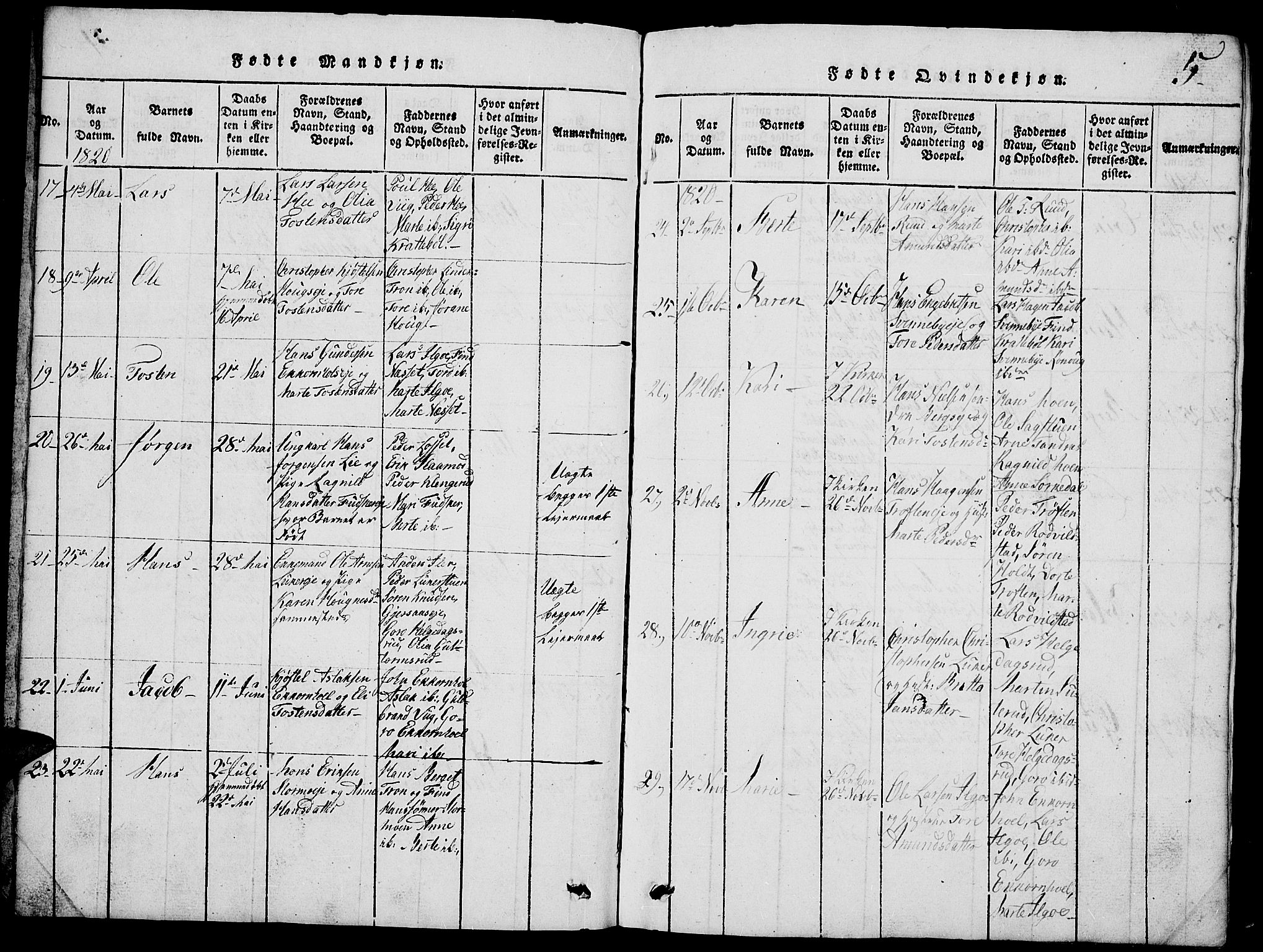 Nord-Odal prestekontor, AV/SAH-PREST-032/H/Ha/Hab/L0001: Parish register (copy) no. 1, 1819-1838, p. 5