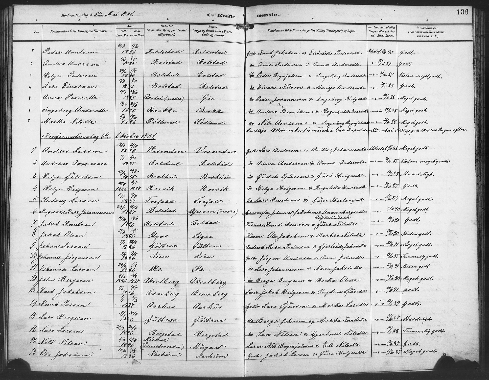 Evanger sokneprestembete, SAB/A-99924: Parish register (copy) no. A 5, 1897-1917, p. 136