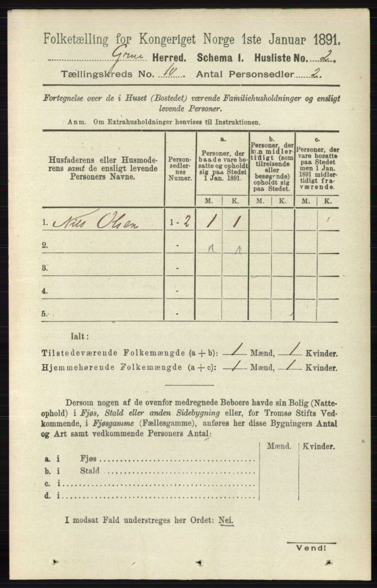 RA, 1891 census for 0423 Grue, 1891, p. 5293