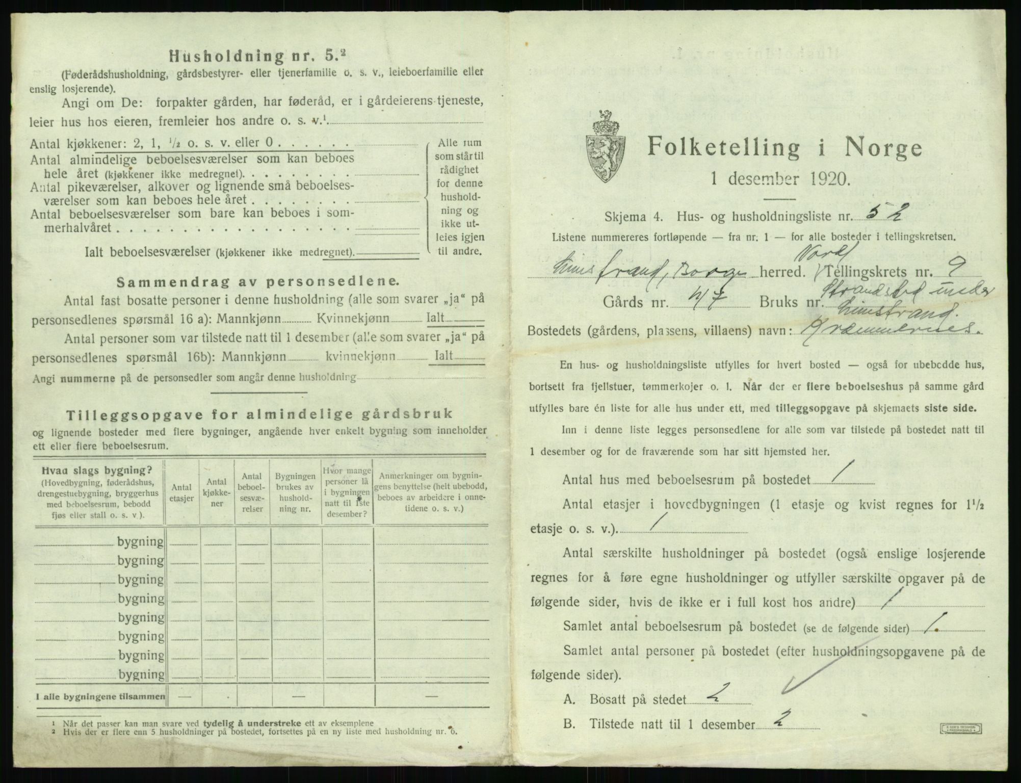 SAT, 1920 census for Borge, 1920, p. 1147