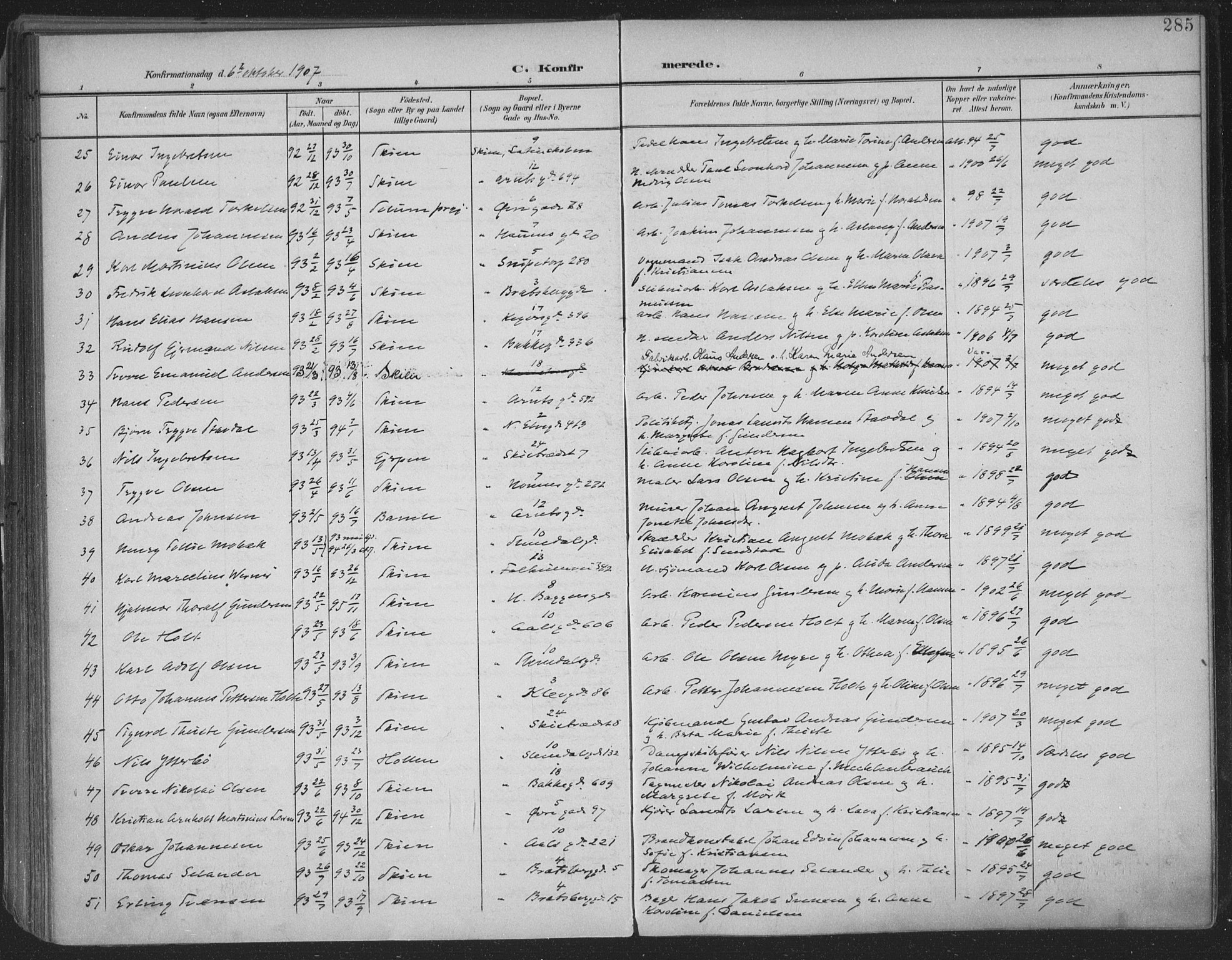 Skien kirkebøker, AV/SAKO-A-302/F/Fa/L0011: Parish register (official) no. 11, 1900-1907, p. 285