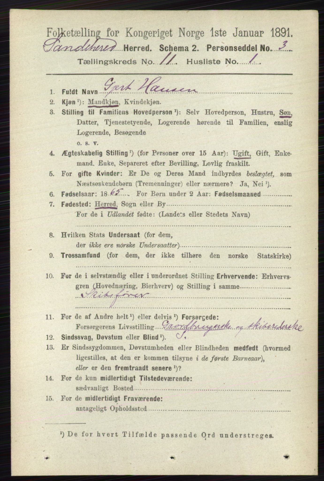 RA, 1891 census for 0724 Sandeherred, 1891, p. 6719