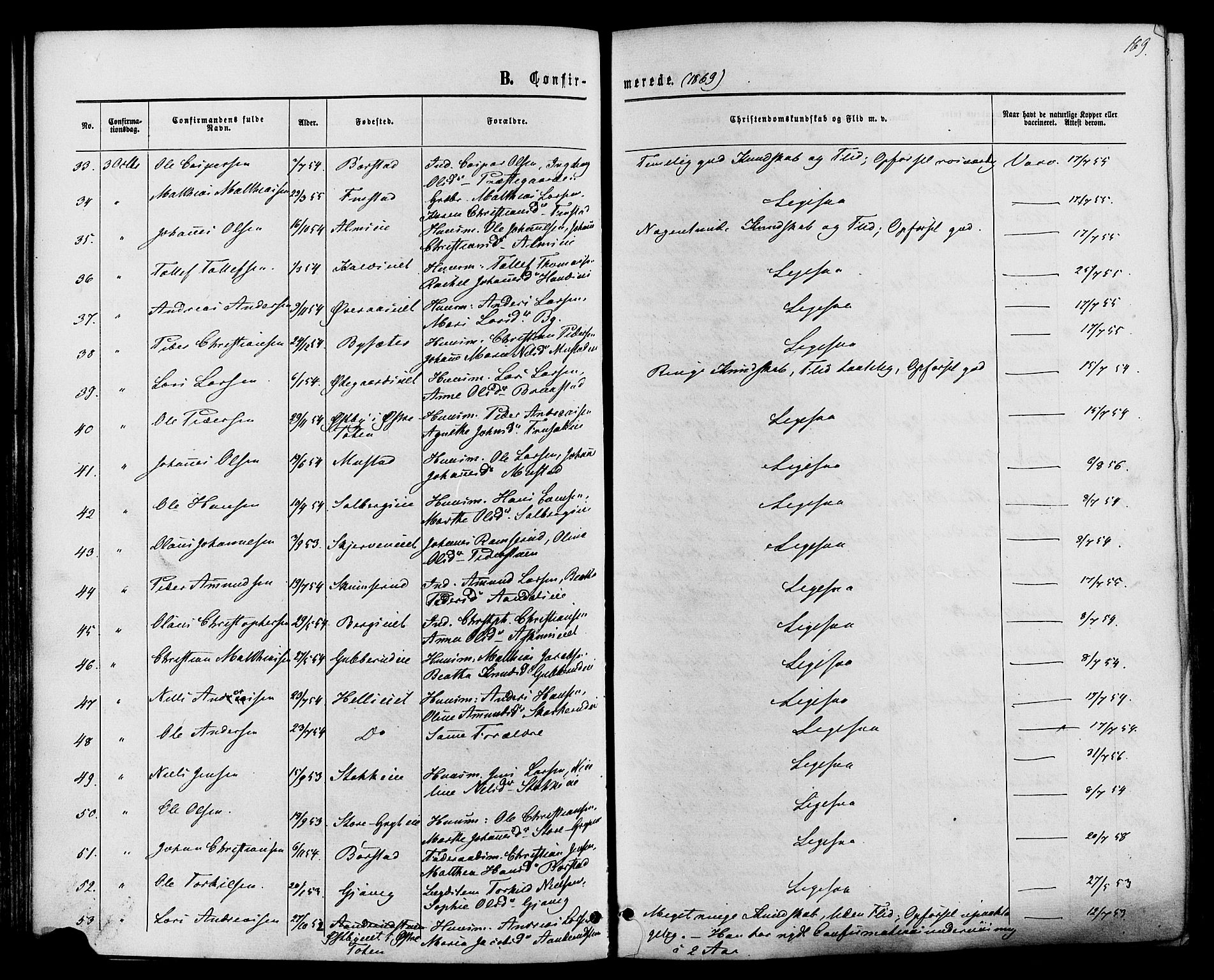 Vardal prestekontor, AV/SAH-PREST-100/H/Ha/Haa/L0007: Parish register (official) no. 7, 1867-1878, p. 169