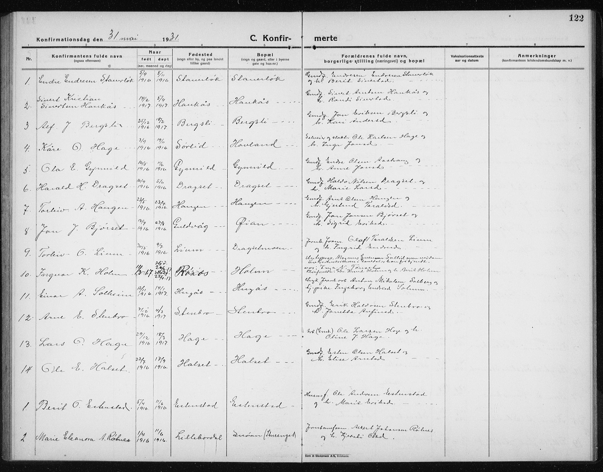 Ministerialprotokoller, klokkerbøker og fødselsregistre - Sør-Trøndelag, SAT/A-1456/689/L1045: Parish register (copy) no. 689C04, 1923-1940, p. 122
