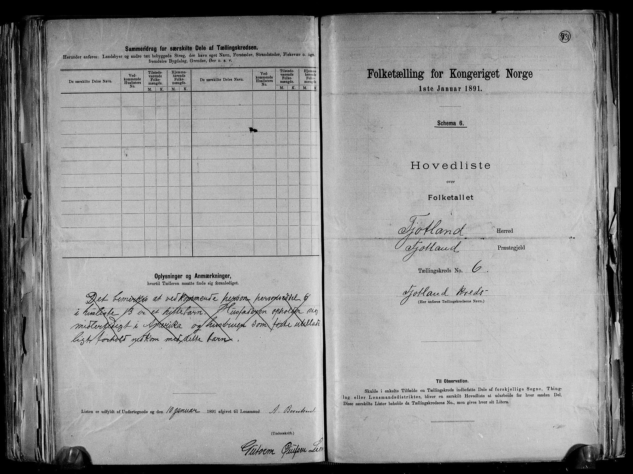 RA, 1891 census for 1036 Fjotland, 1891, p. 15