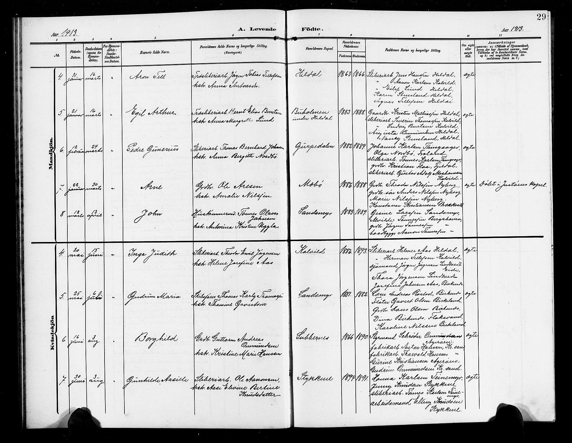 Vestre Moland sokneprestkontor, AV/SAK-1111-0046/F/Fb/Fbb/L0007: Parish register (copy) no. B 7, 1906-1929, p. 29