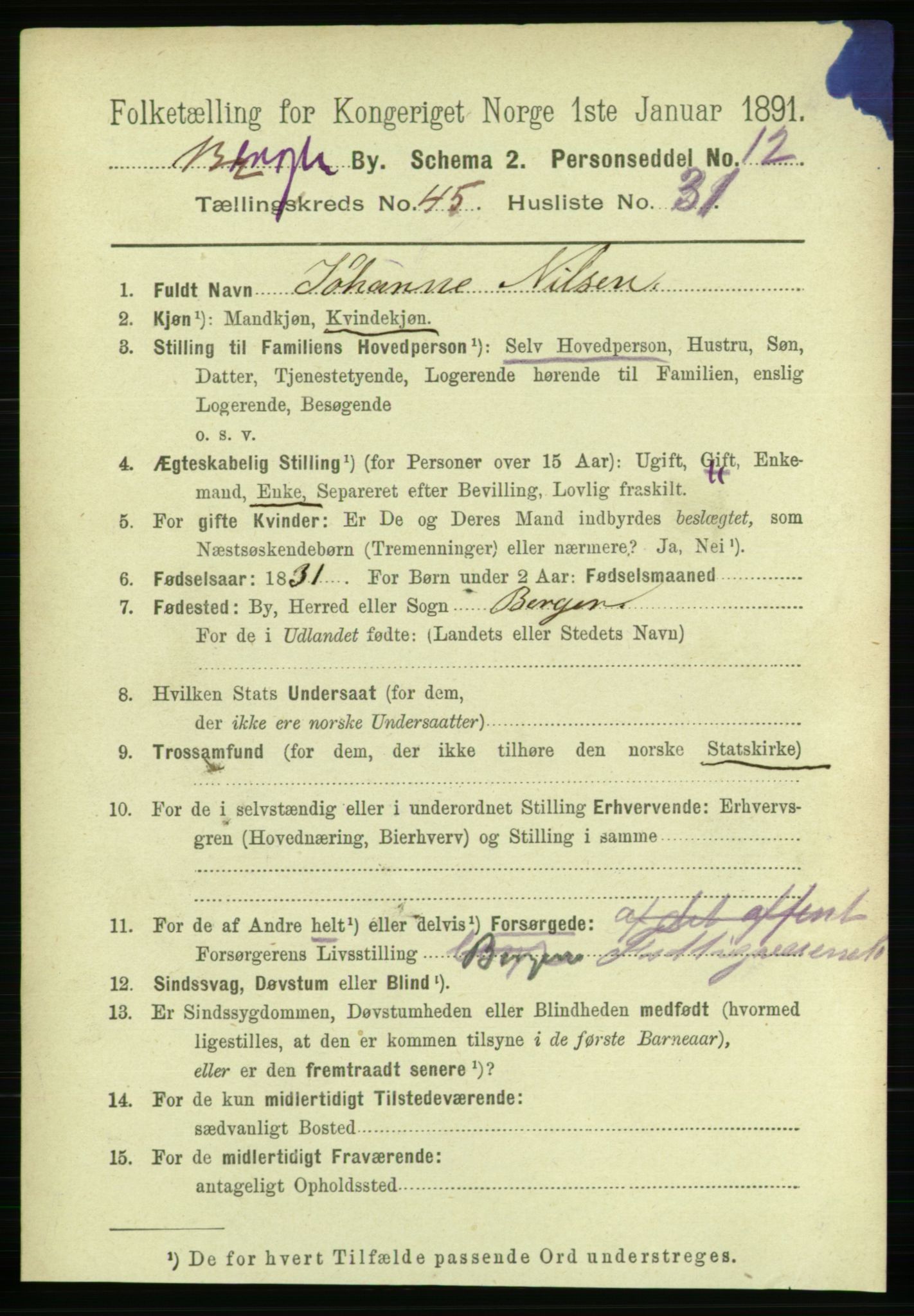 RA, 1891 Census for 1301 Bergen, 1891, p. 54233