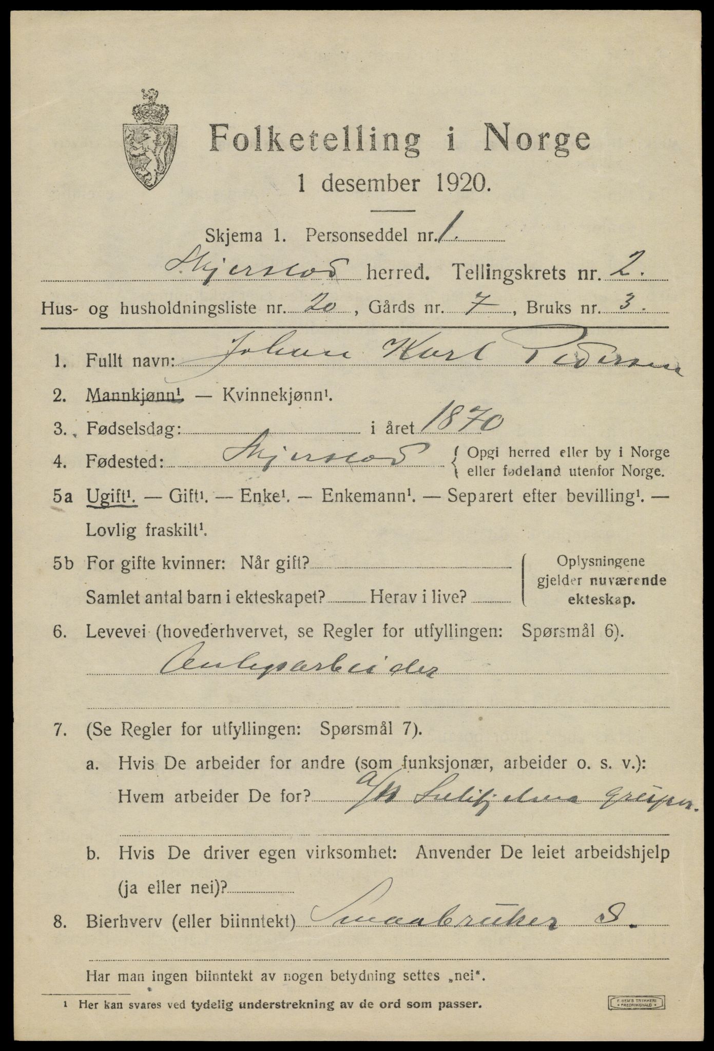 SAT, 1920 census for Skjerstad, 1920, p. 1211