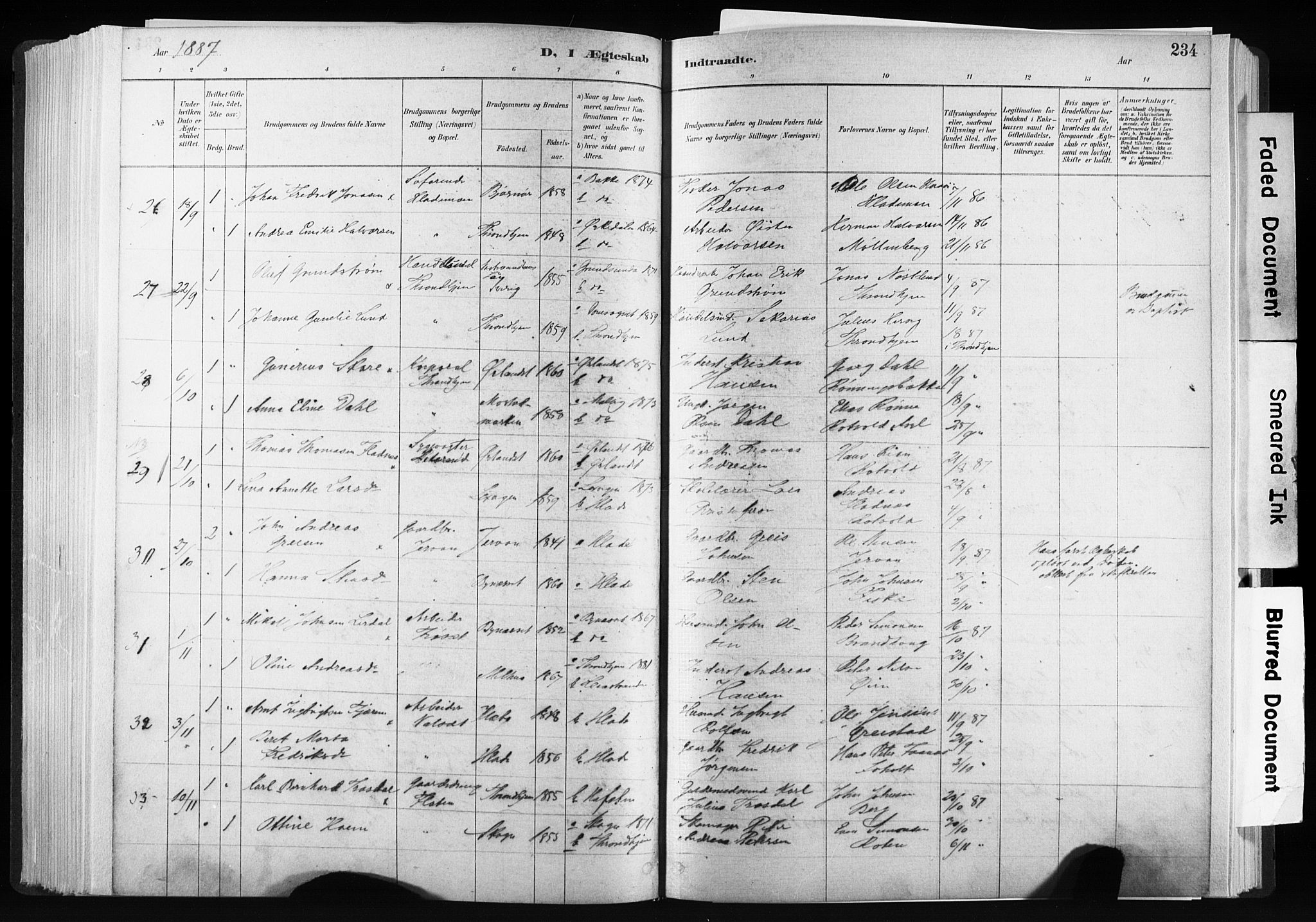Ministerialprotokoller, klokkerbøker og fødselsregistre - Sør-Trøndelag, AV/SAT-A-1456/606/L0300: Parish register (official) no. 606A15, 1886-1893, p. 234
