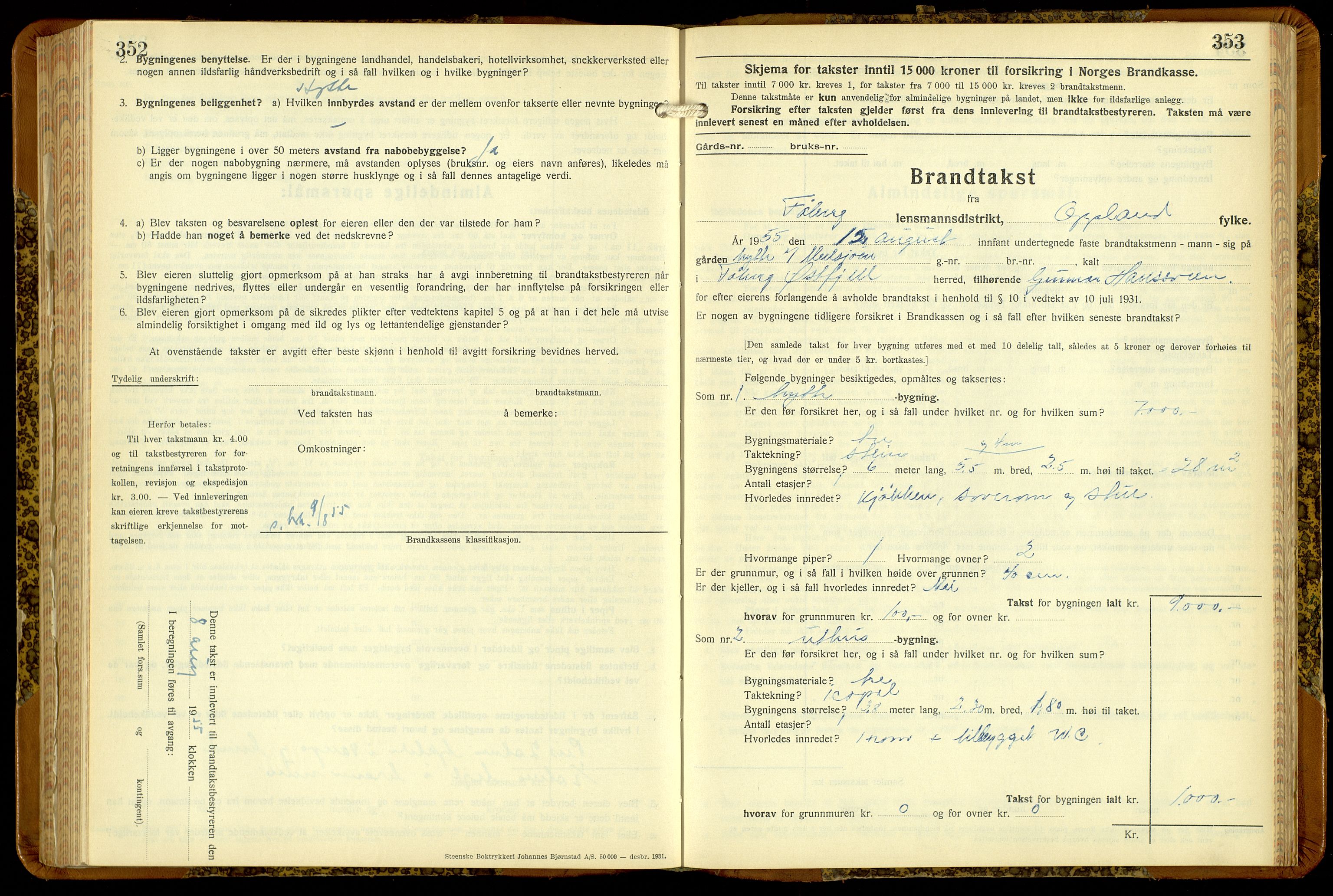 Norges Brannkasse, Fåberg, AV/SAH-NBRANF-041/F/L0006: Branntakstprotokoll, 1936-1955, p. 352-353