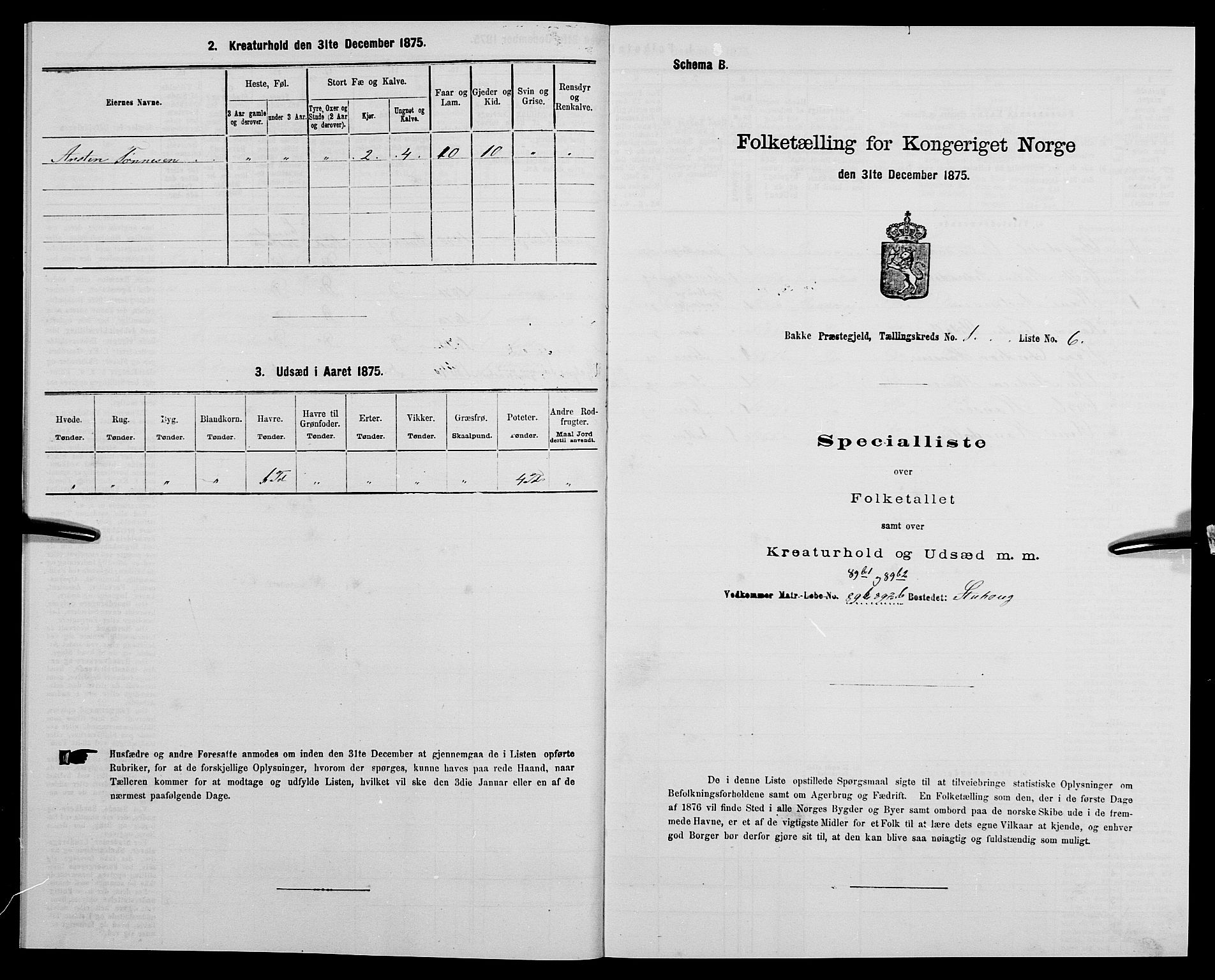 SAK, 1875 census for 1045P Bakke, 1875, p. 66