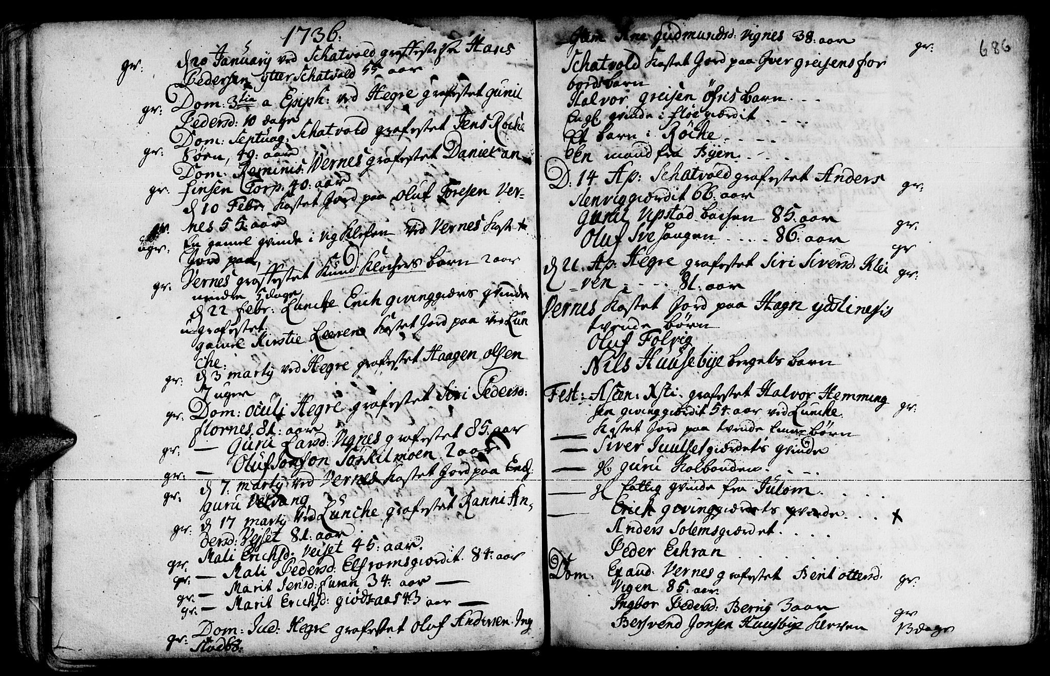 Ministerialprotokoller, klokkerbøker og fødselsregistre - Nord-Trøndelag, SAT/A-1458/709/L0055: Parish register (official) no. 709A03, 1730-1739, p. 685-686