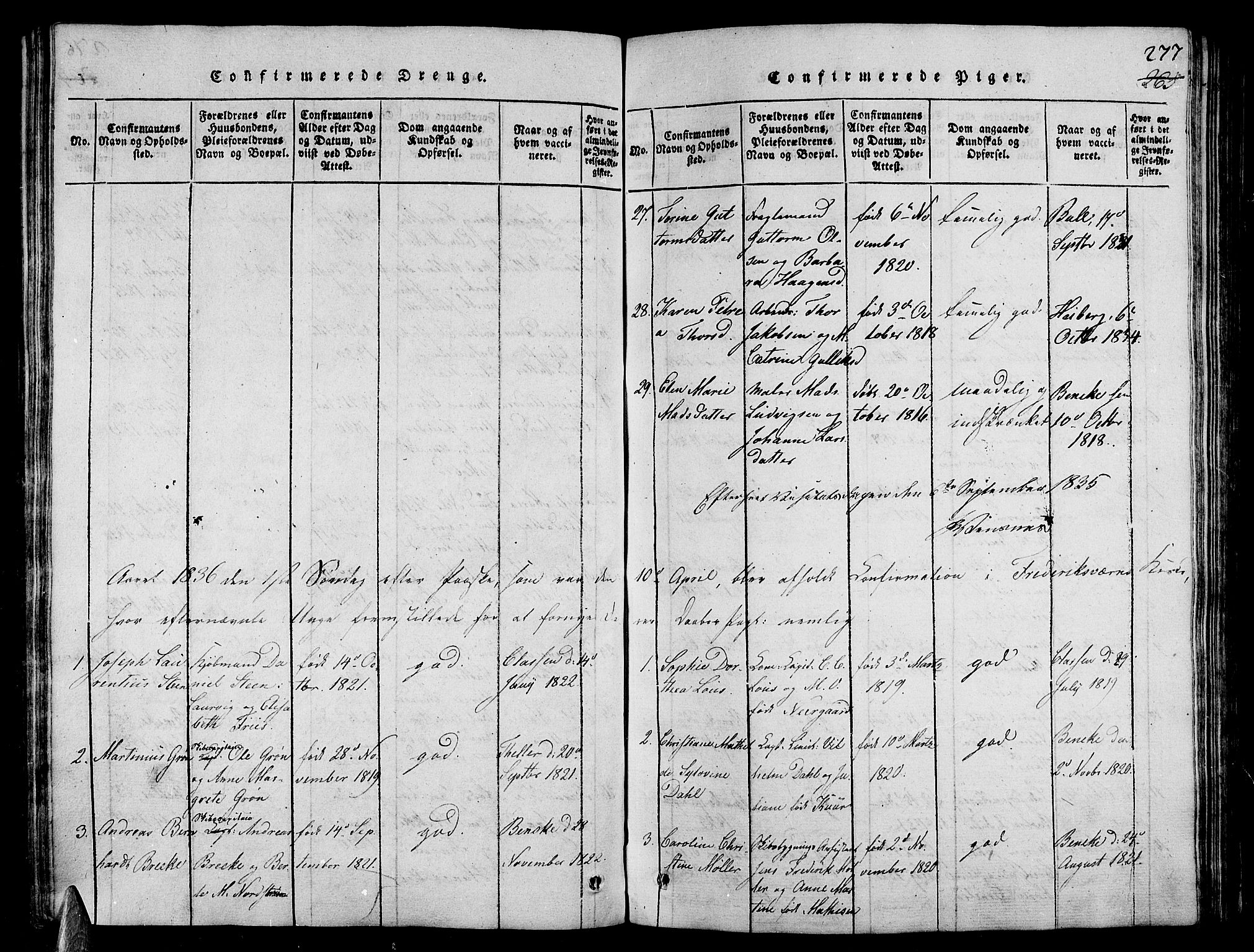 Stavern kirkebøker, AV/SAKO-A-318/G/Ga/L0001: Parish register (copy) no. 1, 1817-1841, p. 277