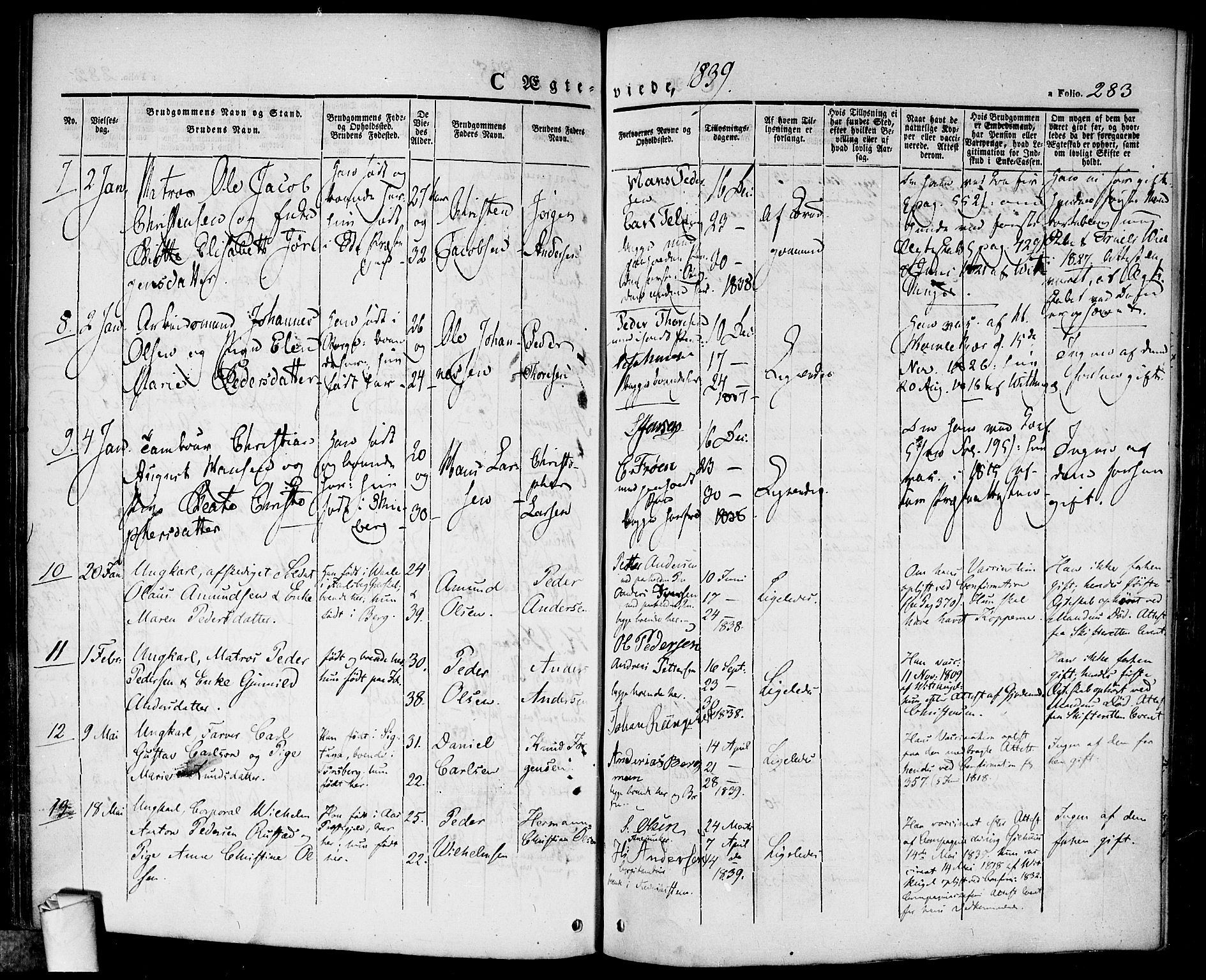 Halden prestekontor Kirkebøker, AV/SAO-A-10909/F/Fa/L0005: Parish register (official) no. I 5, 1834-1845, p. 283