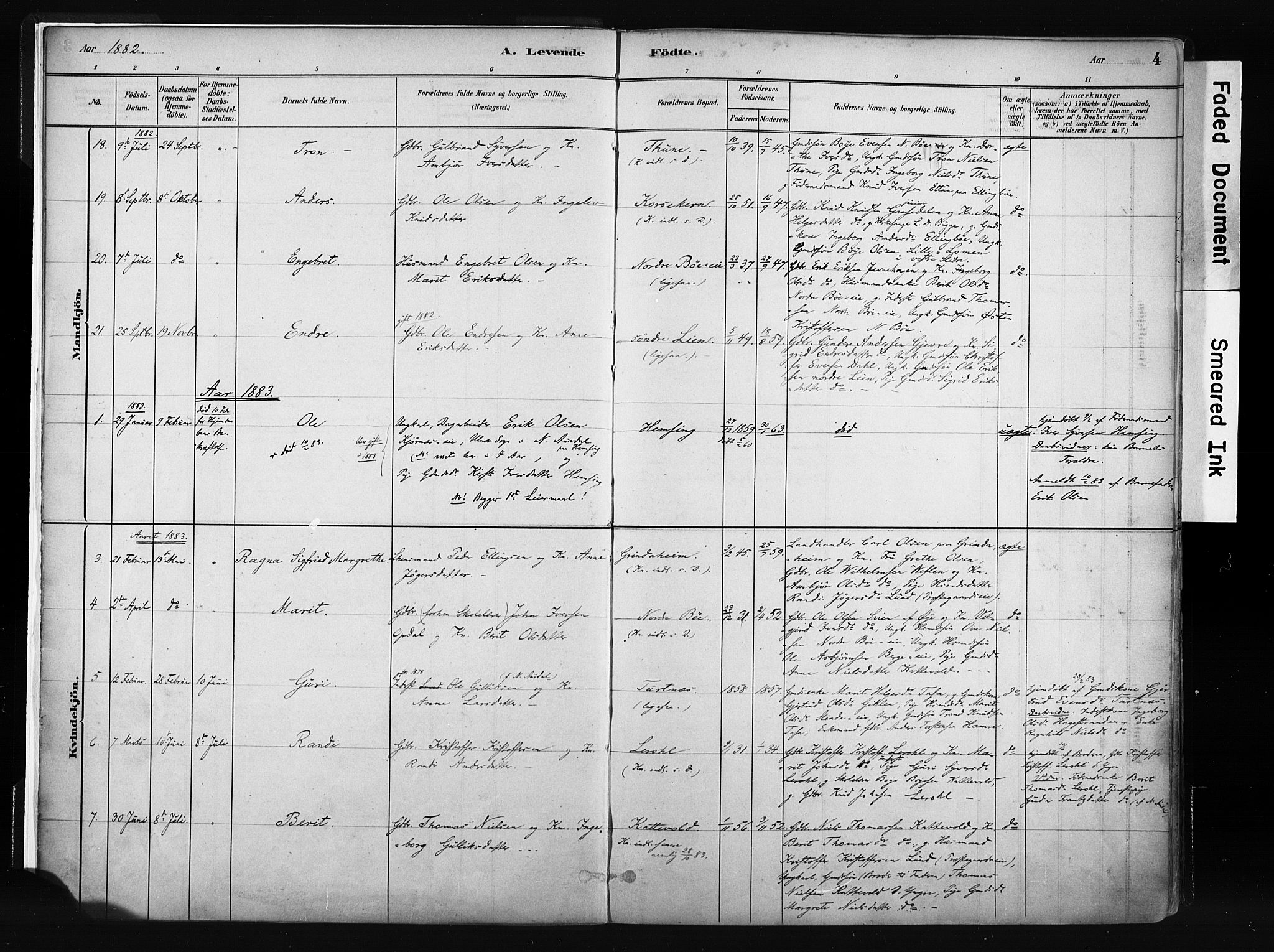 Vang prestekontor, Valdres, AV/SAH-PREST-140/H/Ha/L0008: Parish register (official) no. 8, 1882-1910, p. 4