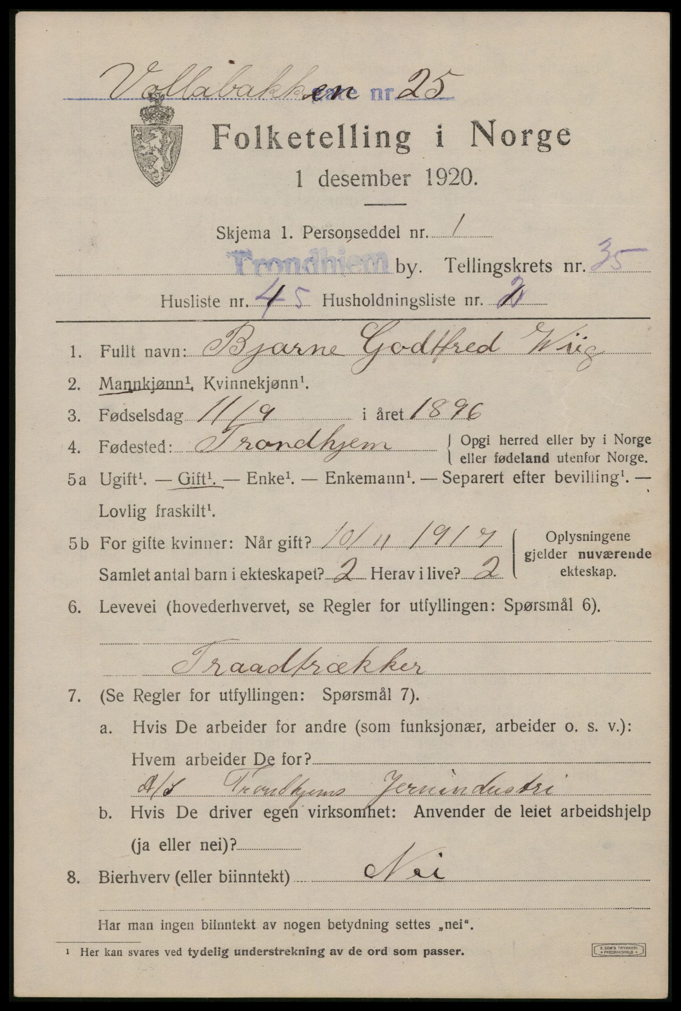 SAT, 1920 census for Trondheim, 1920, p. 82526