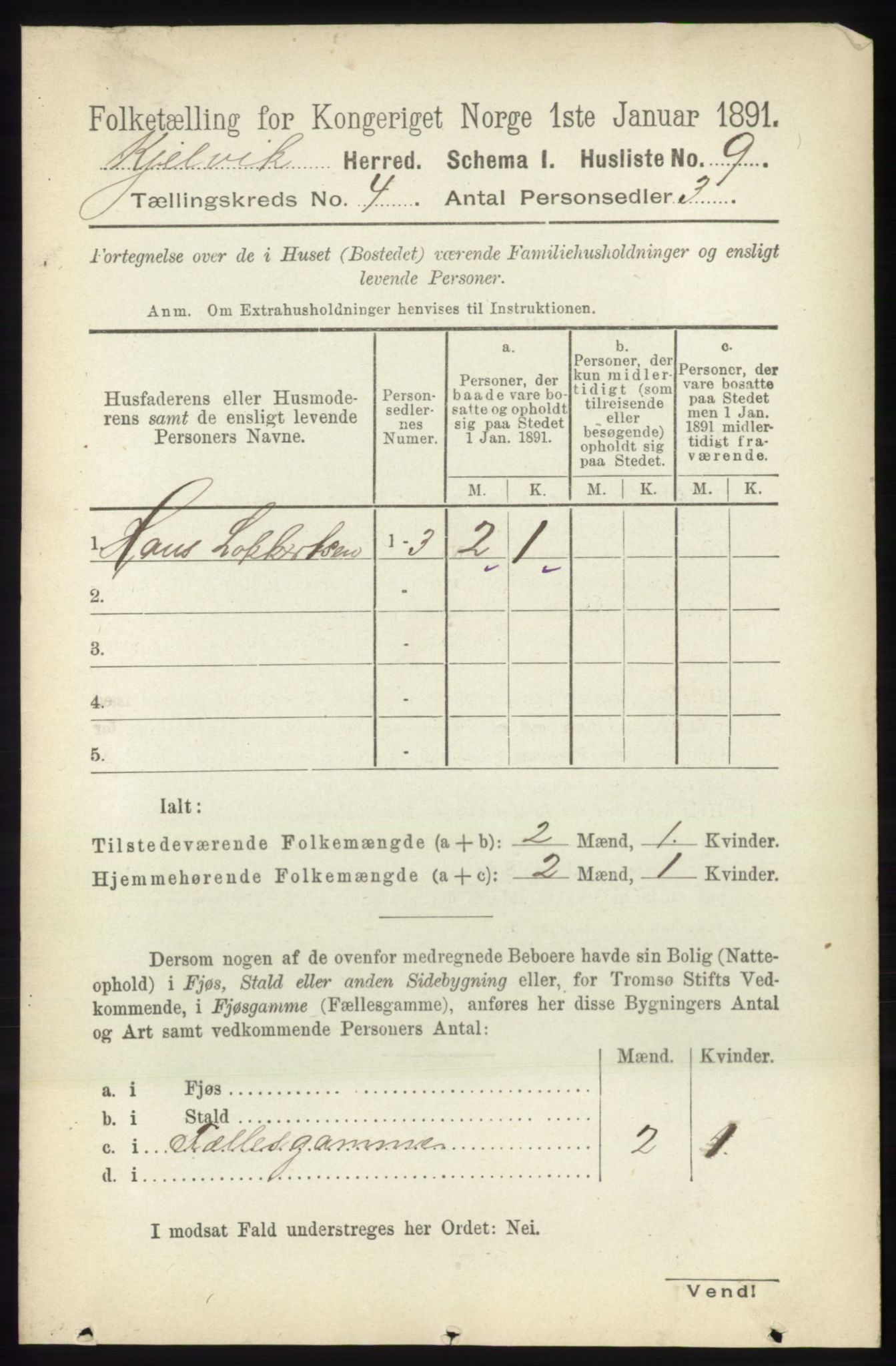 RA, 1891 census for 2019 Kjelvik, 1891, p. 415
