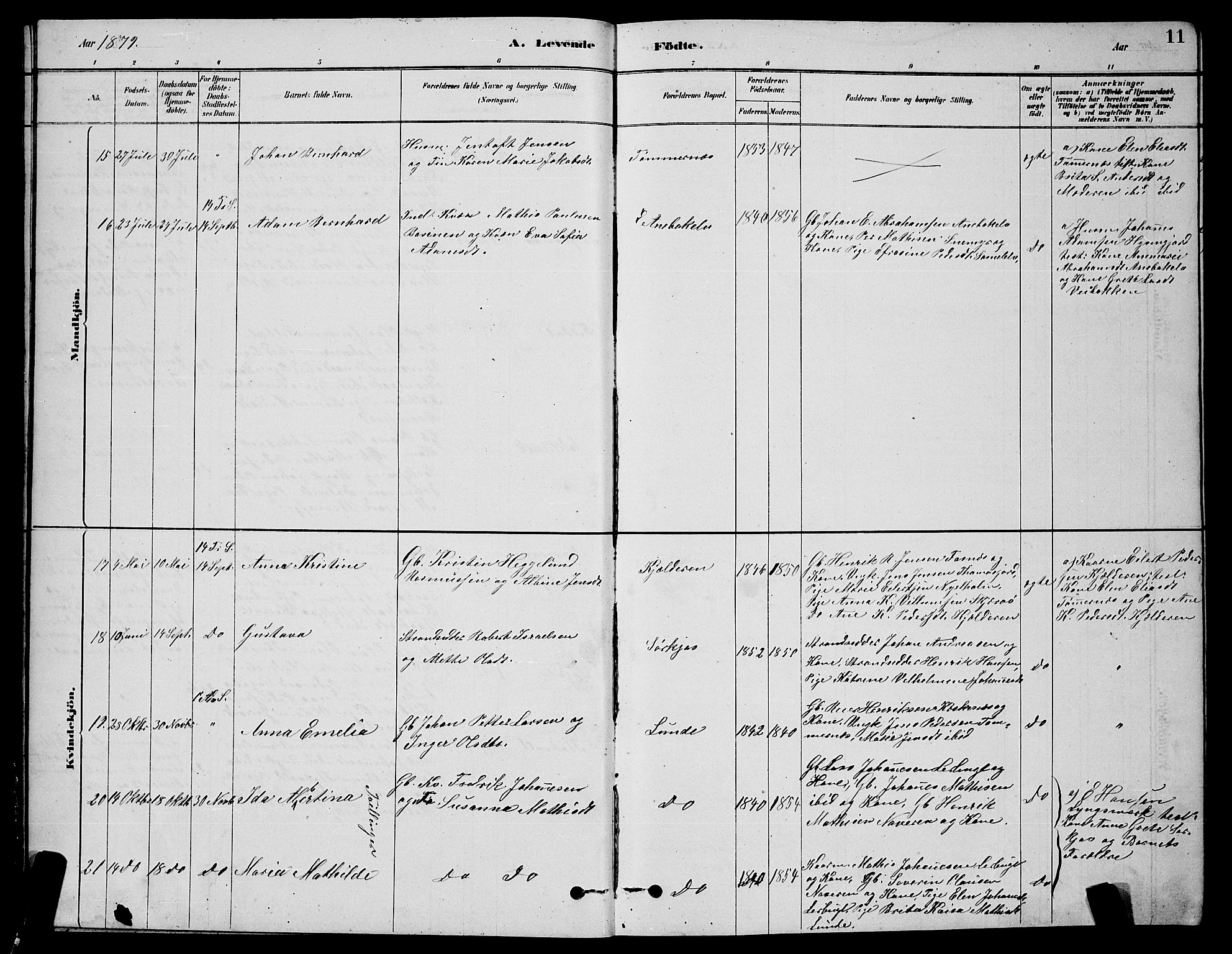 Skjervøy sokneprestkontor, AV/SATØ-S-1300/H/Ha/Hab/L0020klokker: Parish register (copy) no. 20, 1878-1892, p. 11