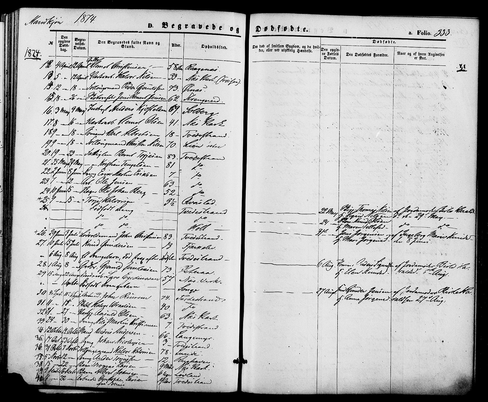 Holt sokneprestkontor, AV/SAK-1111-0021/F/Fa/L0010: Parish register (official) no. A 10, 1872-1885, p. 333