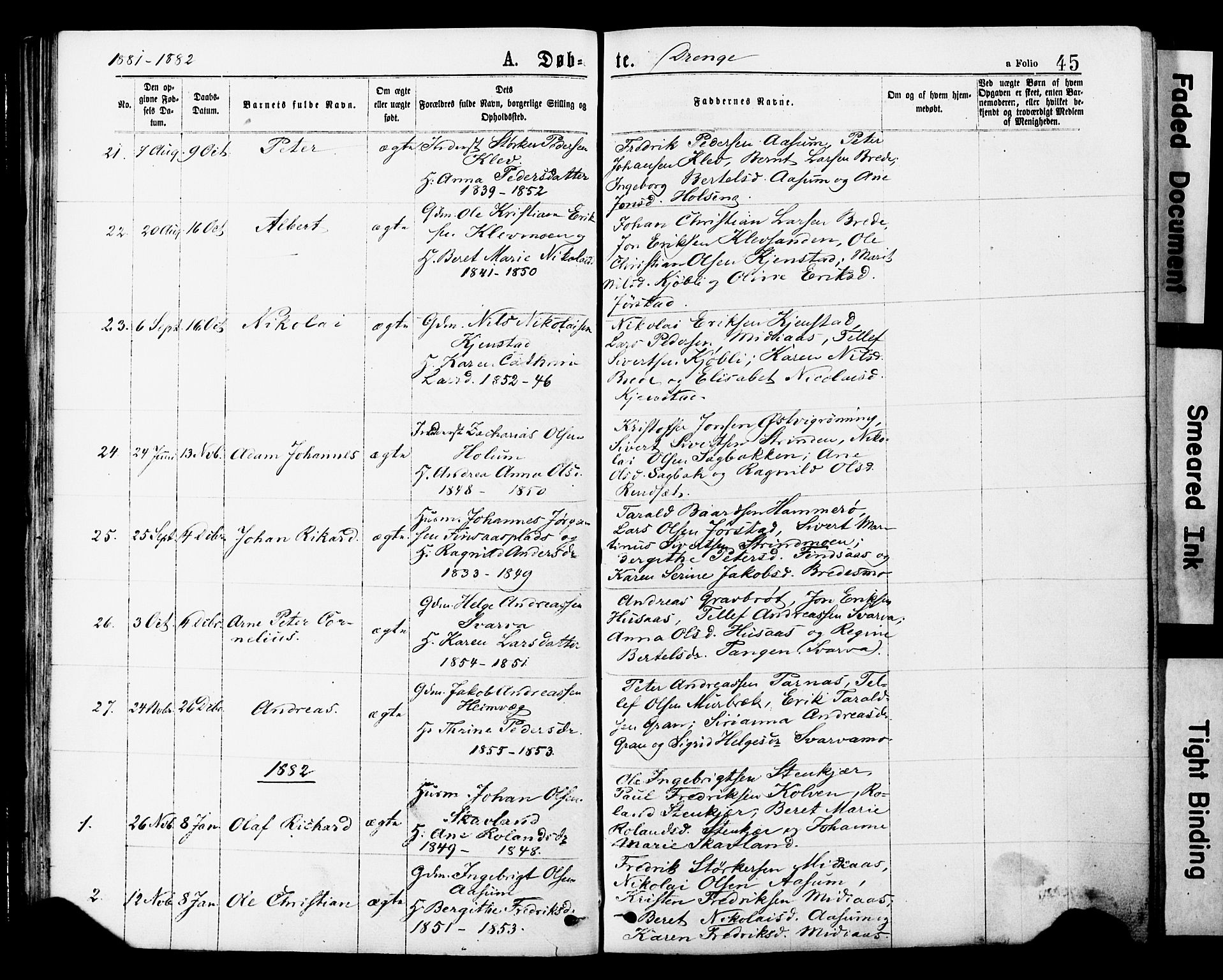 Ministerialprotokoller, klokkerbøker og fødselsregistre - Nord-Trøndelag, SAT/A-1458/749/L0473: Parish register (official) no. 749A07, 1873-1887, p. 45