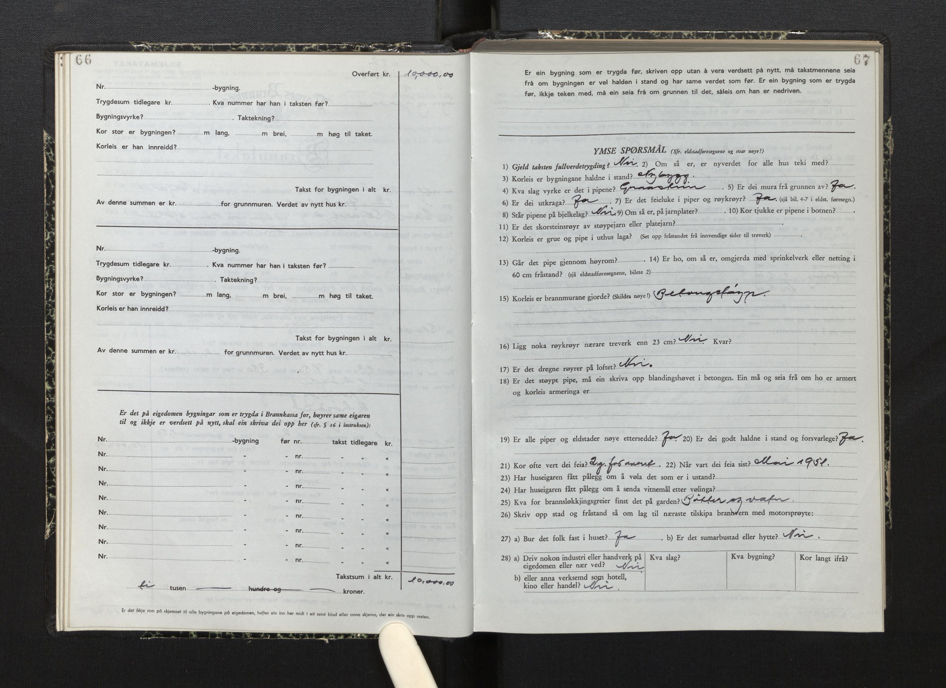 Lensmannen i Jostedal, SAB/A-28601/0012/L0007: Branntakstprotokoll, skjematakst, 1949-1955, p. 66-67