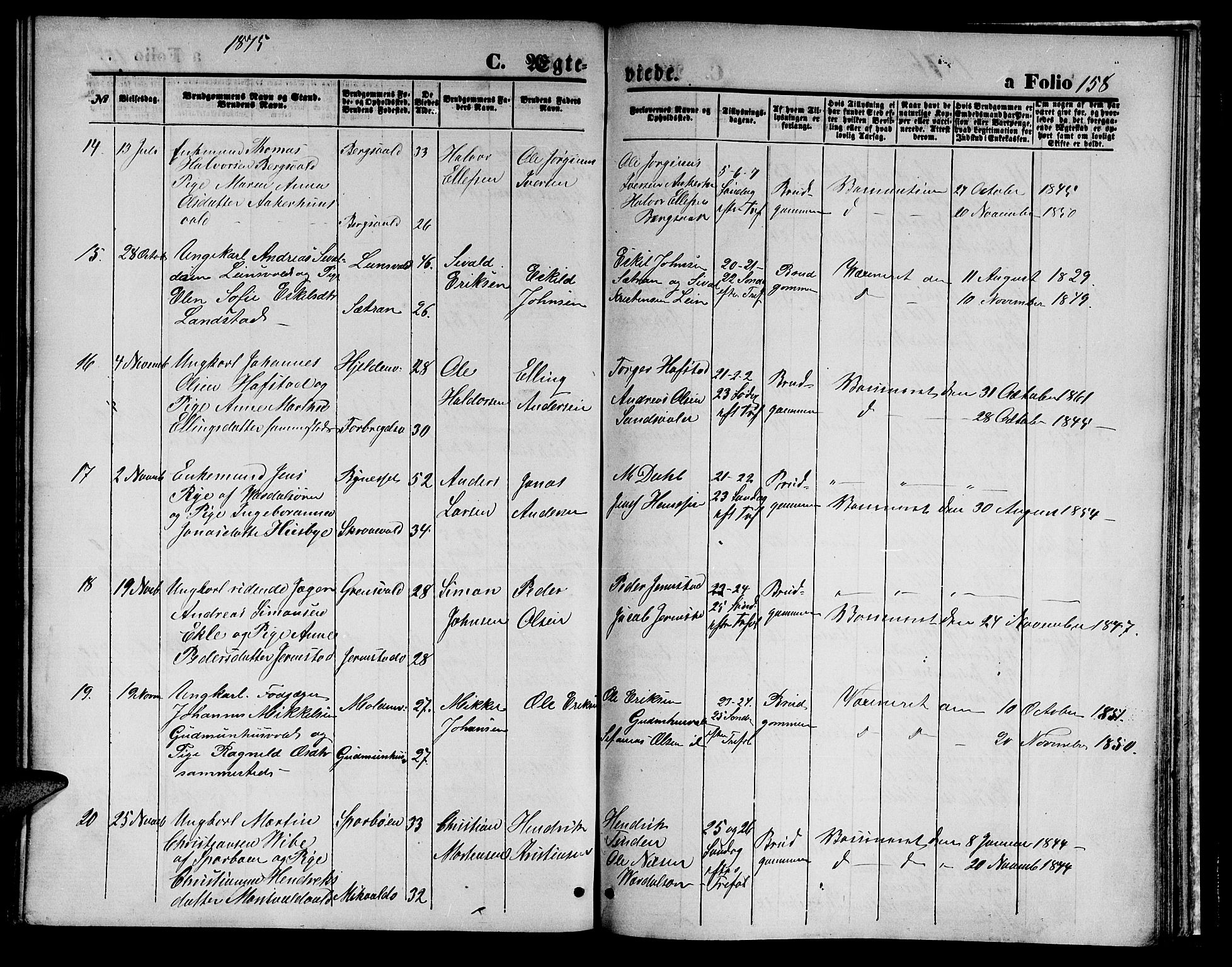 Ministerialprotokoller, klokkerbøker og fødselsregistre - Nord-Trøndelag, SAT/A-1458/723/L0255: Parish register (copy) no. 723C03, 1869-1879, p. 158