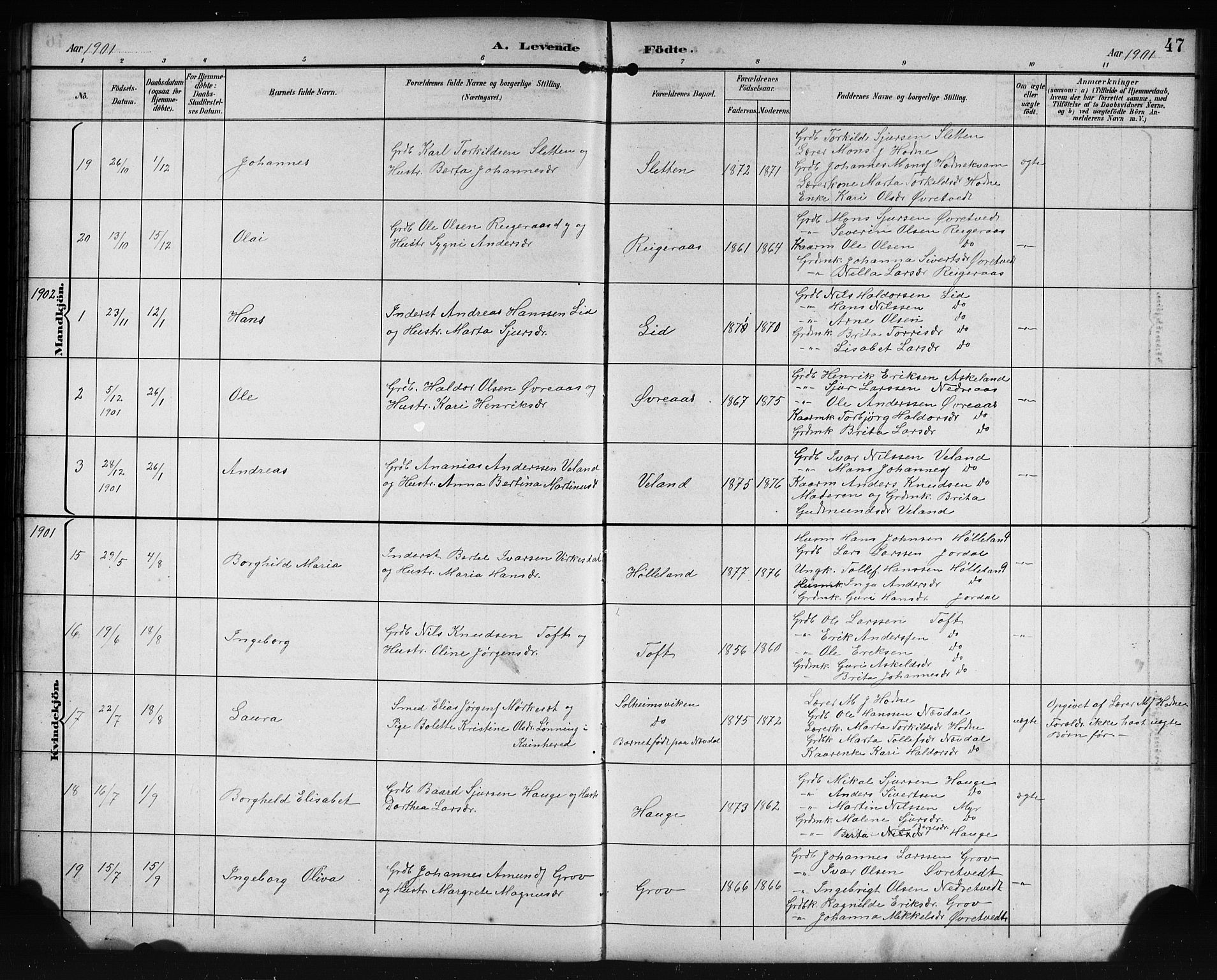 Lindås Sokneprestembete, SAB/A-76701/H/Hab: Parish register (copy) no. E 3, 1892-1905, p. 47