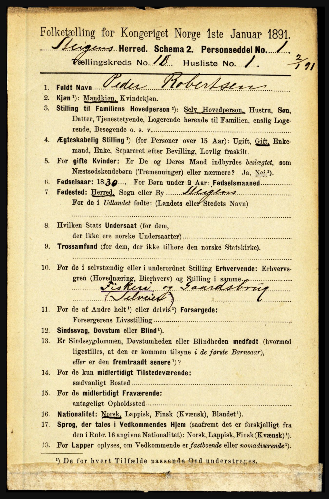 RA, 1891 census for 1848 Steigen, 1891, p. 3451