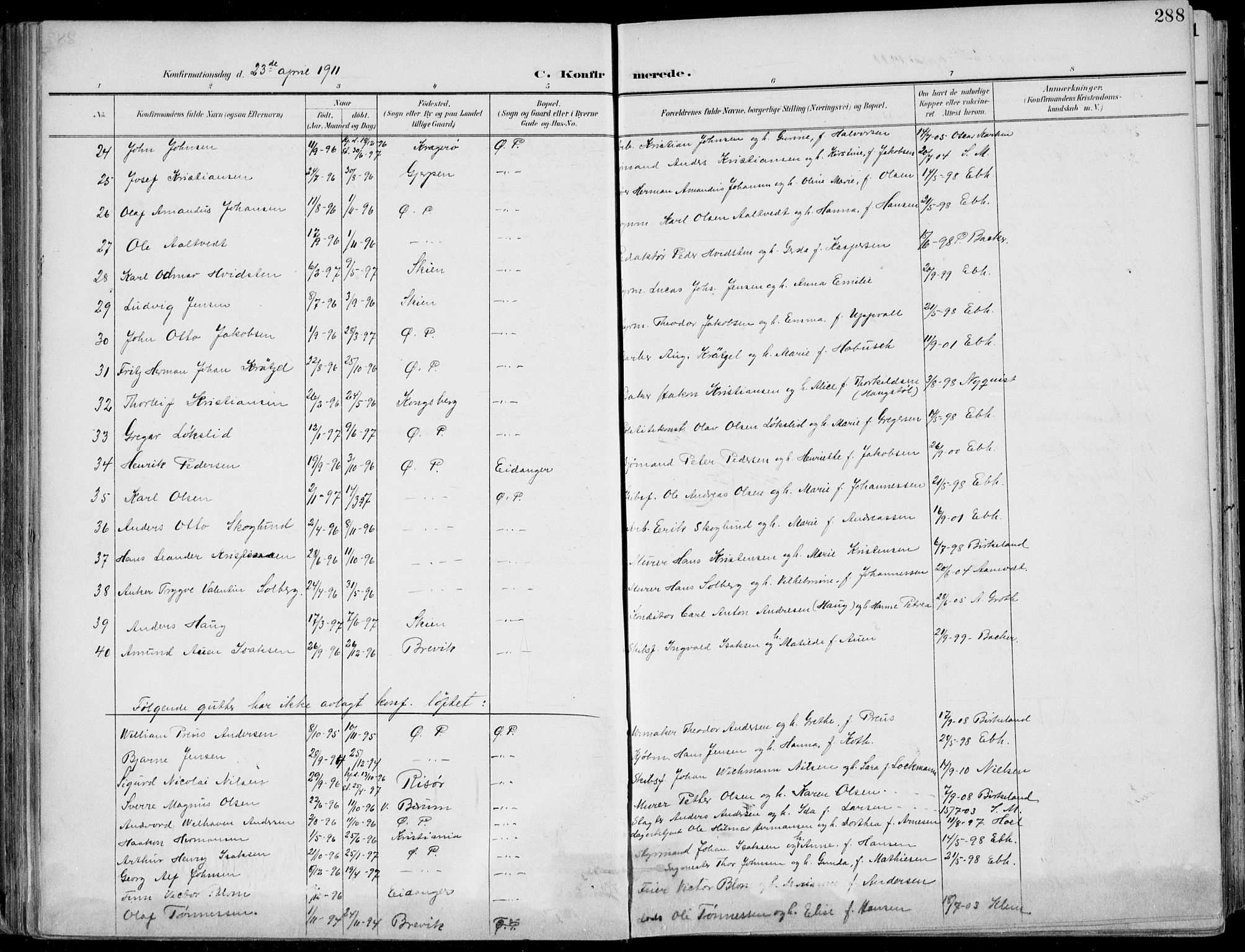 Porsgrunn kirkebøker , SAKO/A-104/F/Fa/L0011: Parish register (official) no. 11, 1895-1919, p. 288