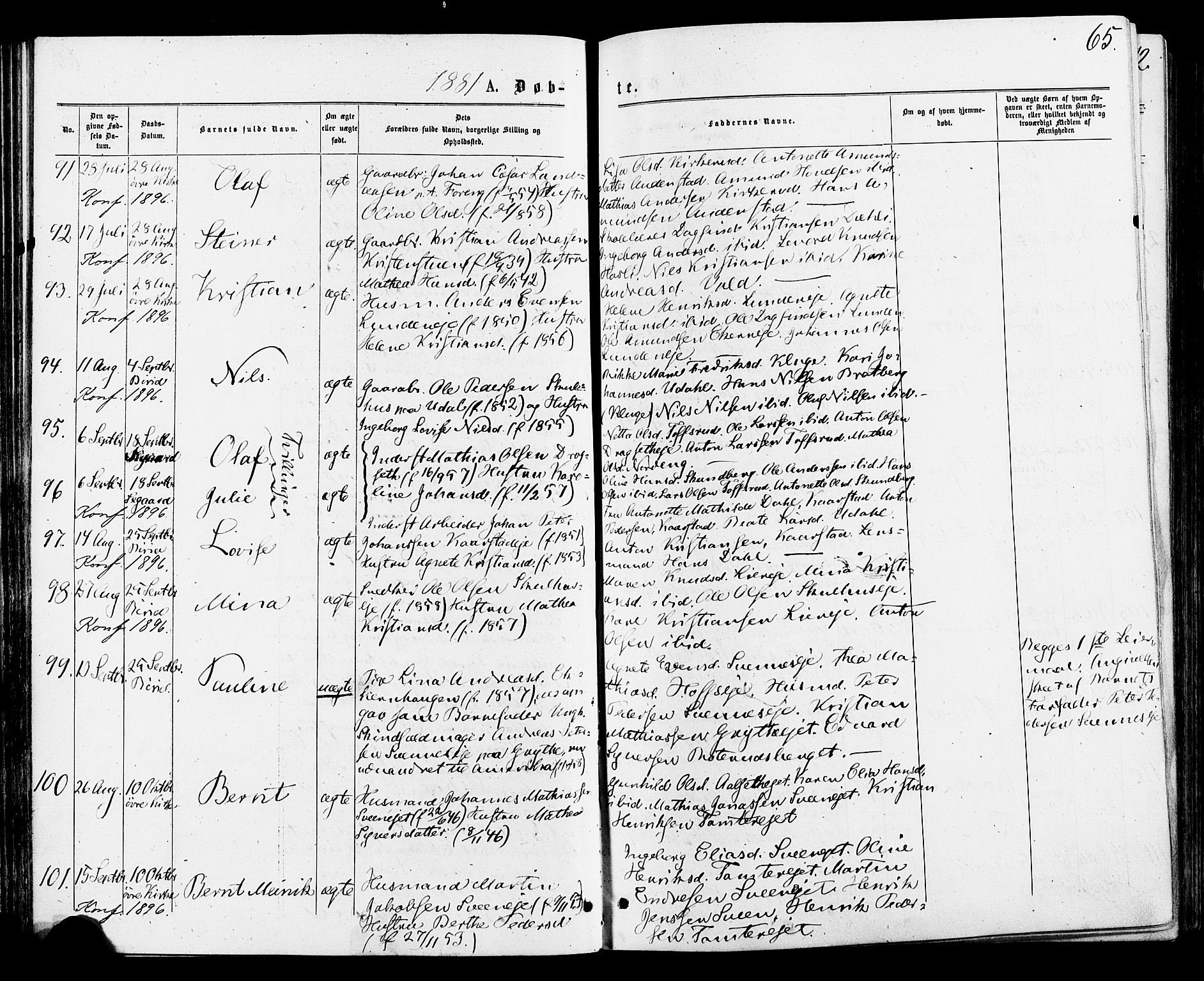 Biri prestekontor, AV/SAH-PREST-096/H/Ha/Haa/L0006: Parish register (official) no. 6, 1877-1886, p. 65