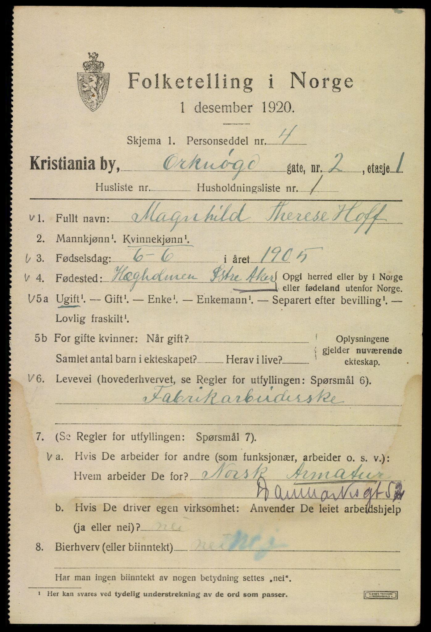 SAO, 1920 census for Kristiania, 1920, p. 434889