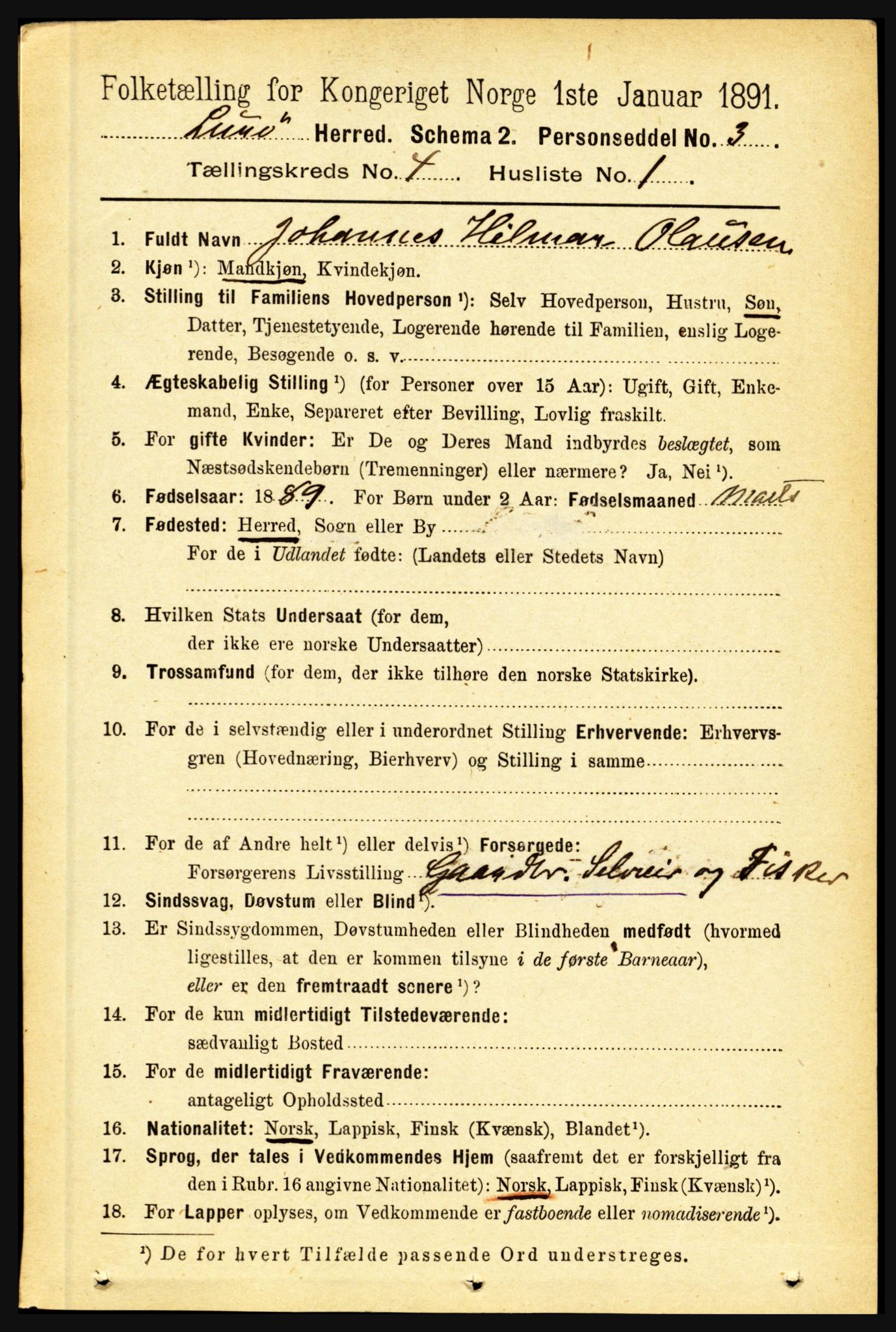 RA, 1891 census for 1834 Lurøy, 1891, p. 2020