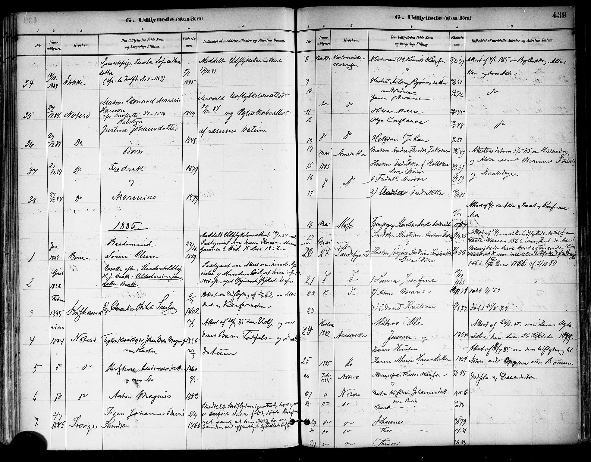 Tønsberg kirkebøker, AV/SAKO-A-330/F/Fa/L0011: Parish register (official) no. I 11, 1881-1890, p. 439