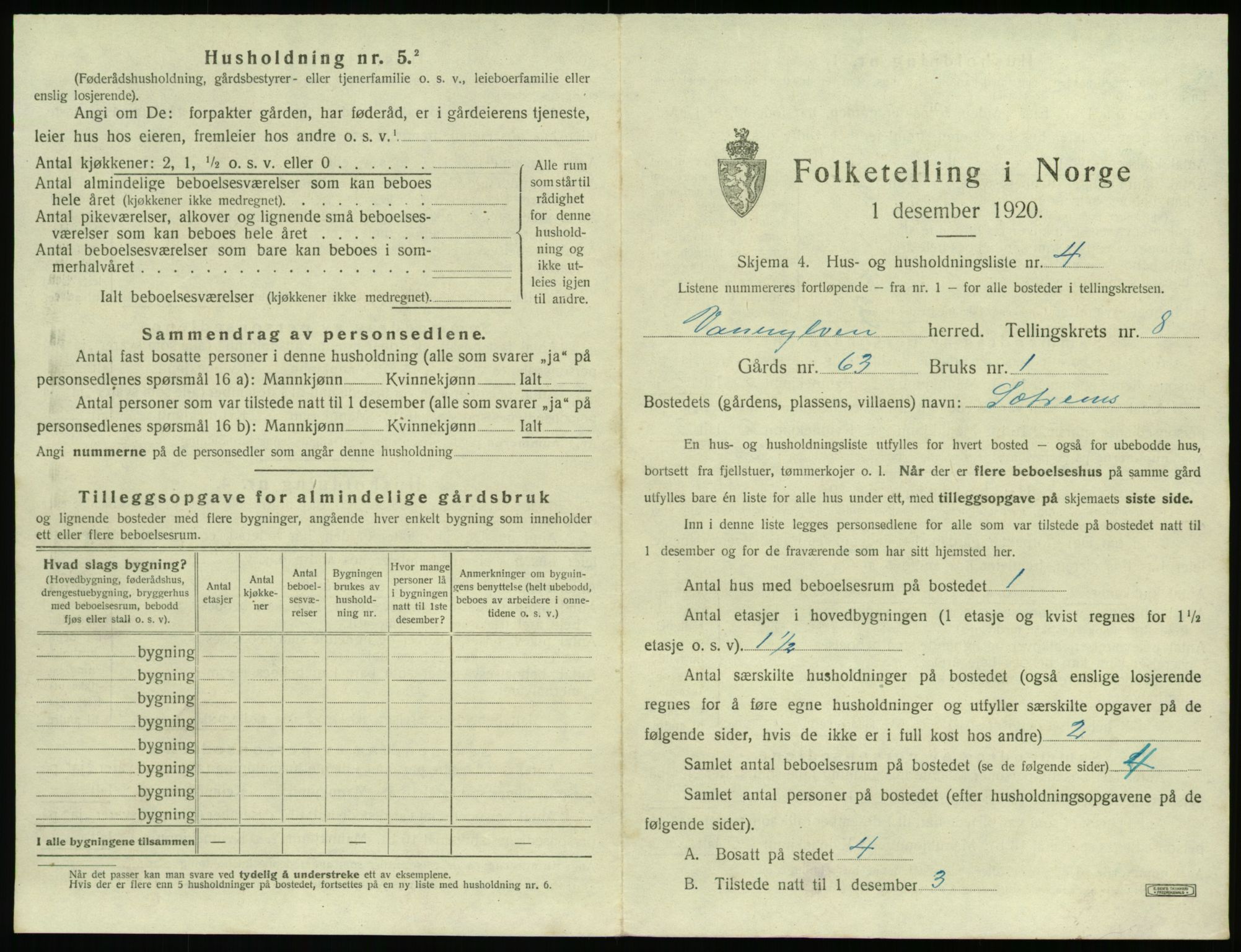 SAT, 1920 census for Vanylven, 1920, p. 621