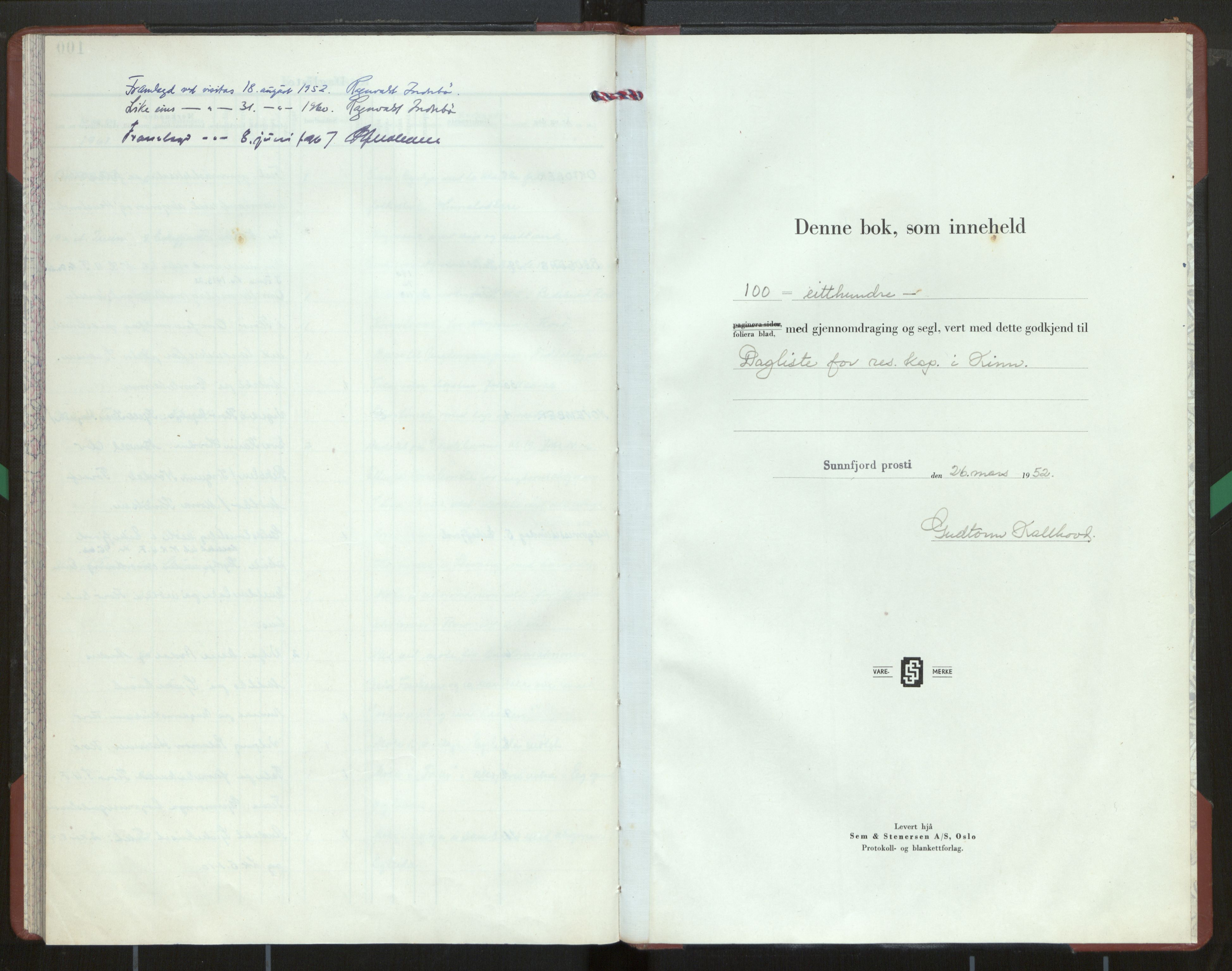 Kinn sokneprestembete, AV/SAB-A-80801/H/Hac/L0003: Diary records no. 3, 1951-1961