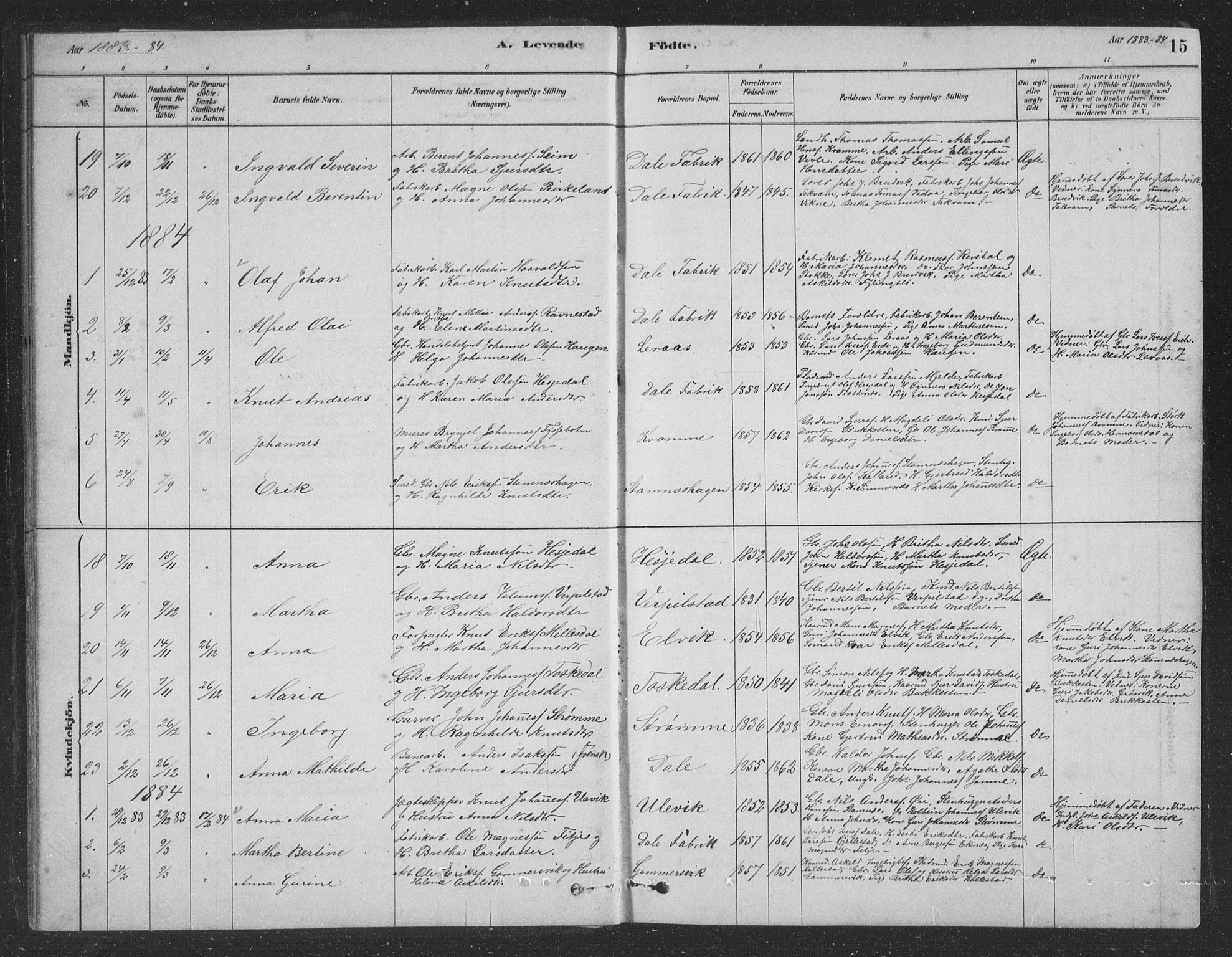 Vaksdal Sokneprestembete, AV/SAB-A-78901/H/Hab: Parish register (copy) no. D 1, 1878-1939, p. 15