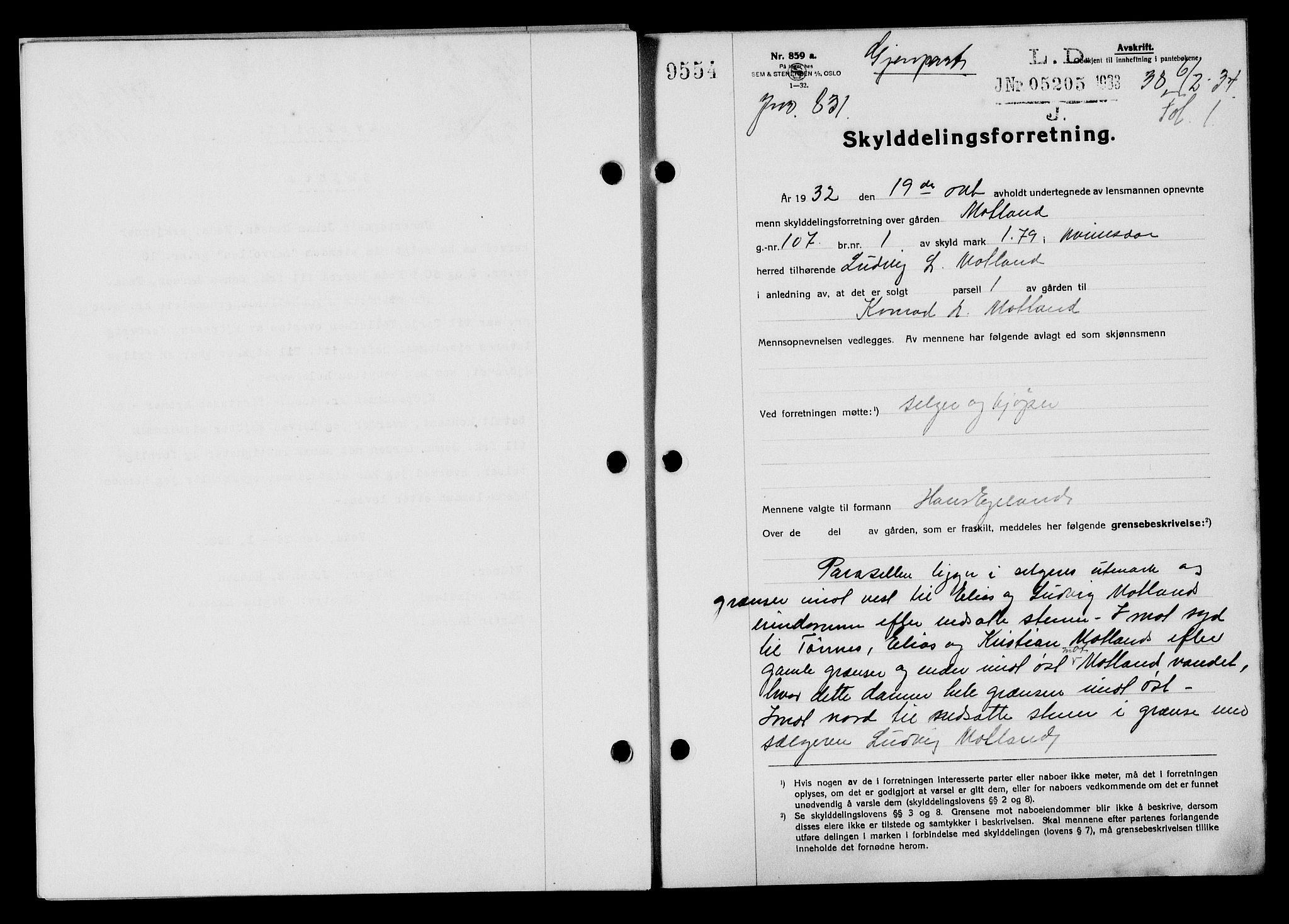 Flekkefjord sorenskriveri, AV/SAK-1221-0001/G/Gb/Gba/L0049: Mortgage book no. 46, 1933-1934, Deed date: 06.02.1934