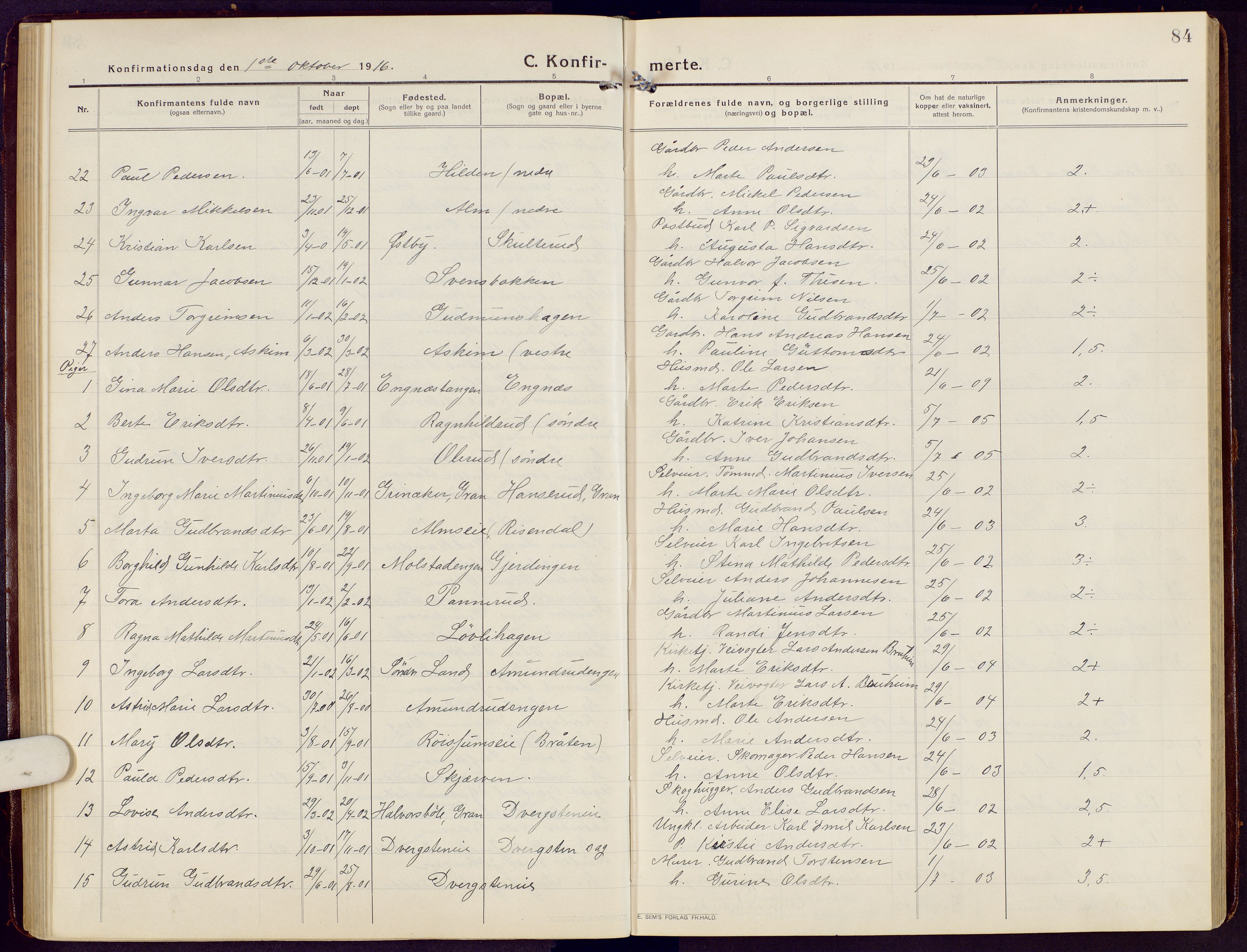 Brandbu prestekontor, SAH/PREST-114/H/Ha/Hab/L0010: Parish register (copy) no. 10, 1916-1930, p. 84