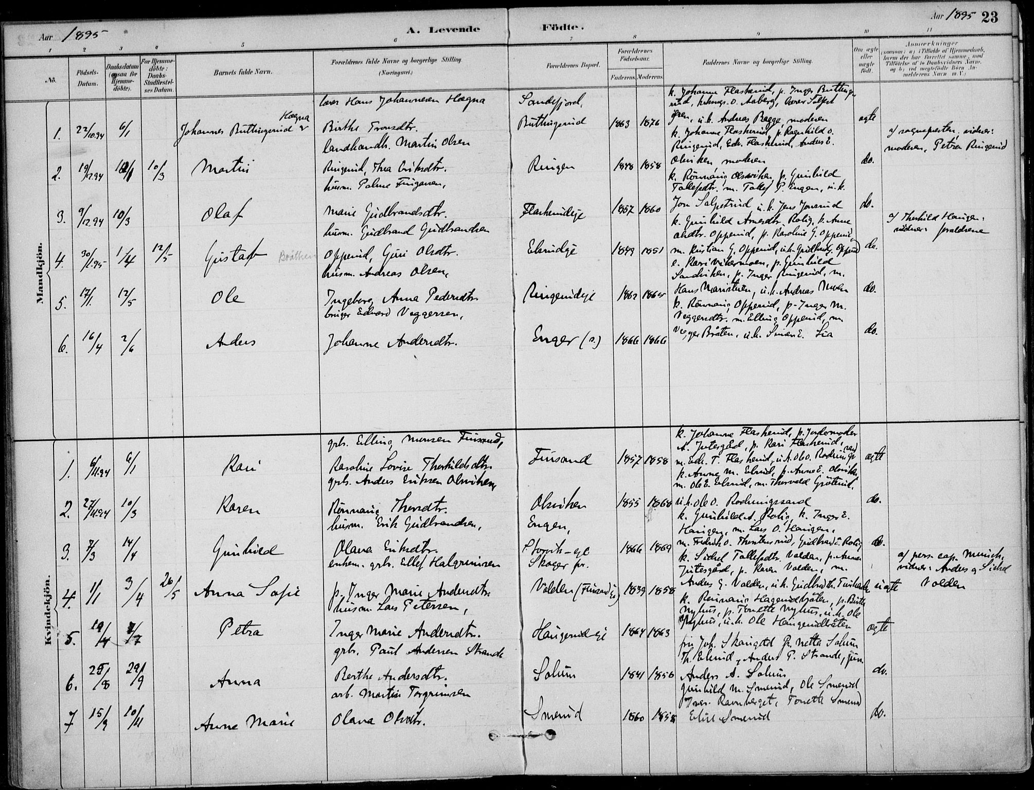 Ådal kirkebøker, AV/SAKO-A-248/F/Fa/L0003: Parish register (official) no. I 3, 1884-1903, p. 23