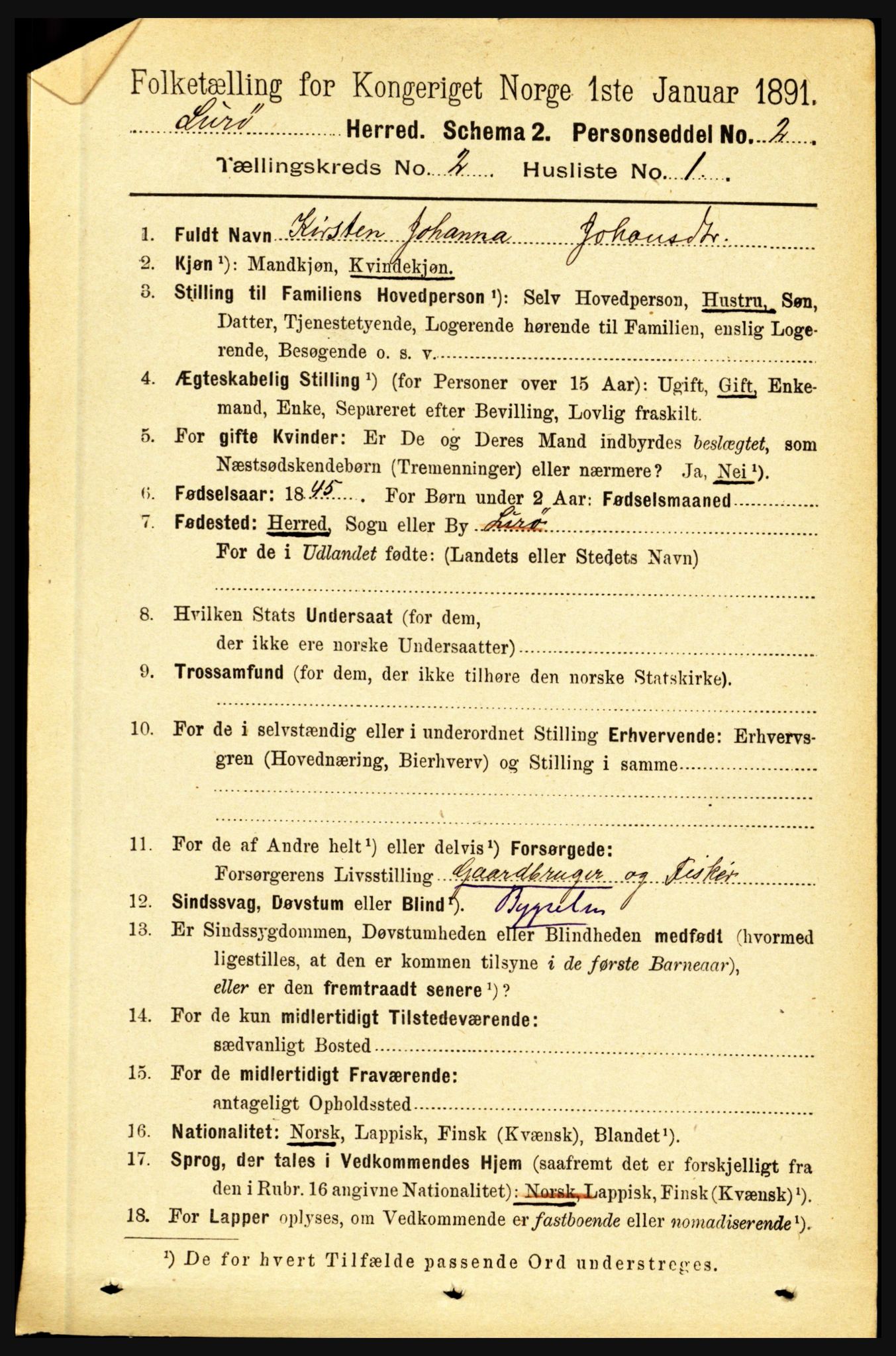 RA, 1891 census for 1834 Lurøy, 1891, p. 749