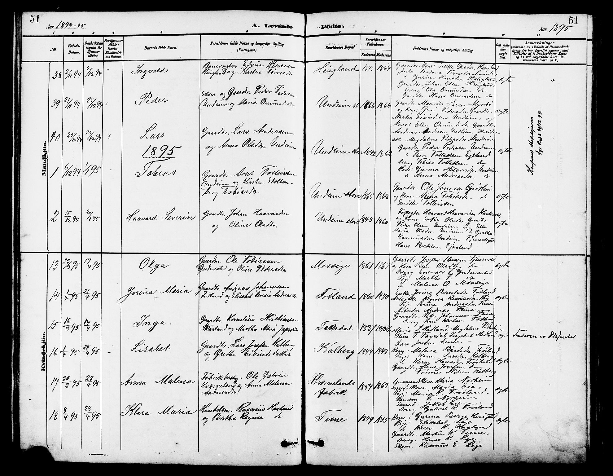 Lye sokneprestkontor, AV/SAST-A-101794/001/30BB/L0007: Parish register (copy) no. B 8, 1889-1909, p. 51