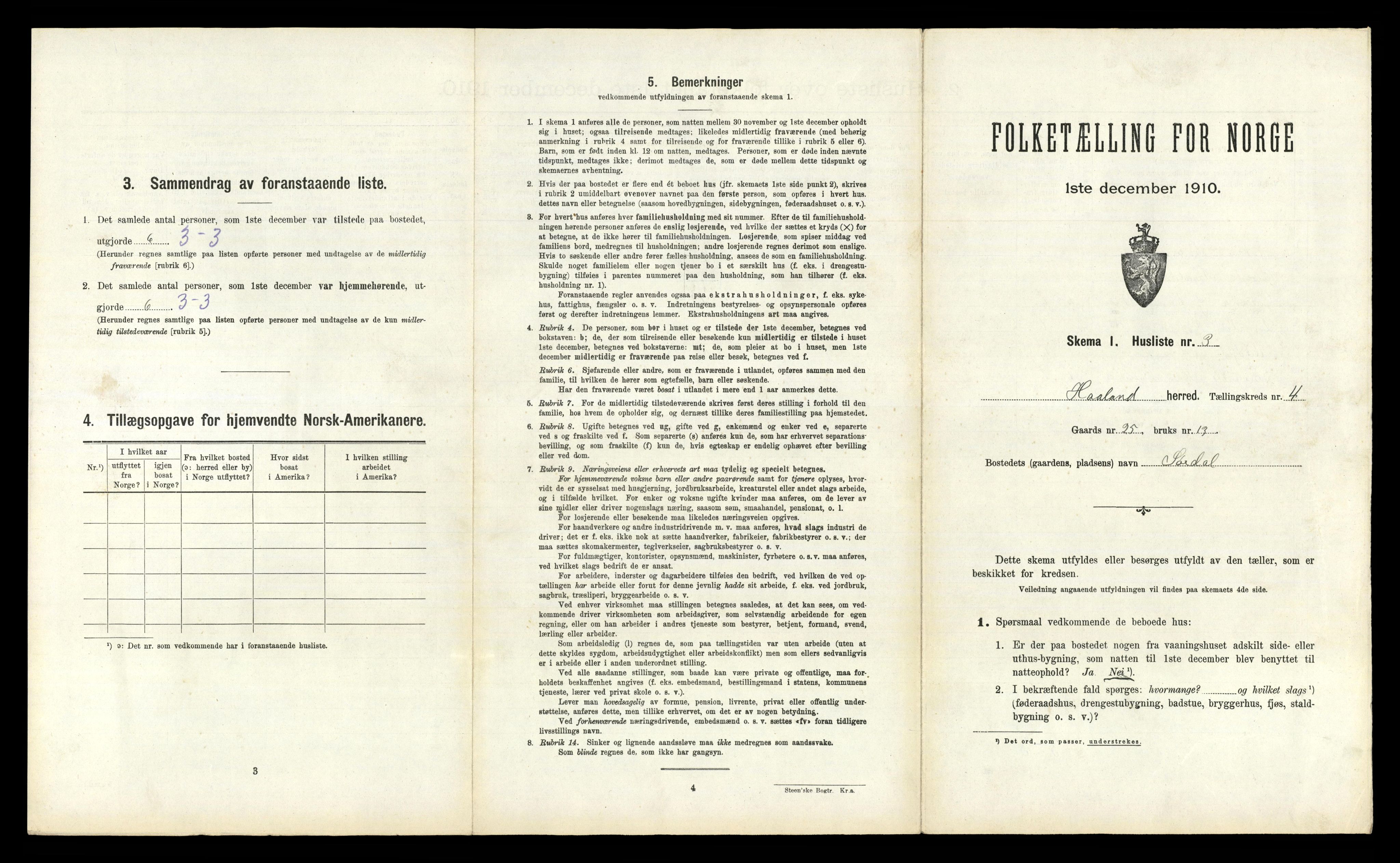 RA, 1910 census for Håland, 1910, p. 663