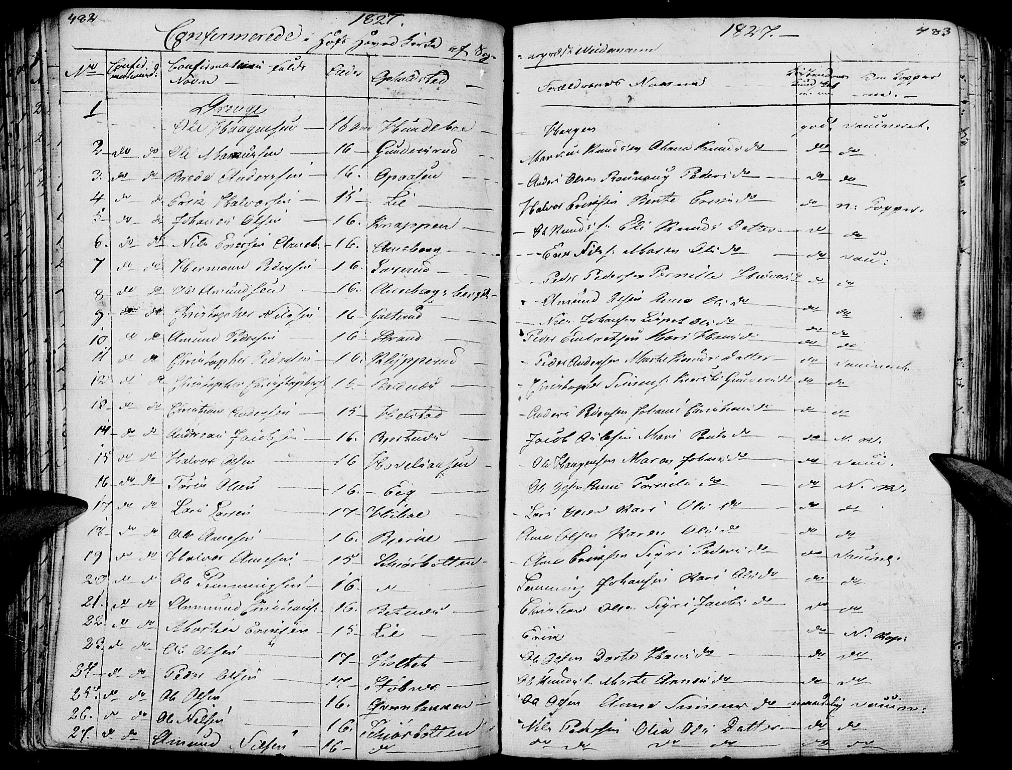 Hof prestekontor, SAH/PREST-038/H/Ha/Haa/L0006: Parish register (official) no. 6, 1822-1841, p. 482-483