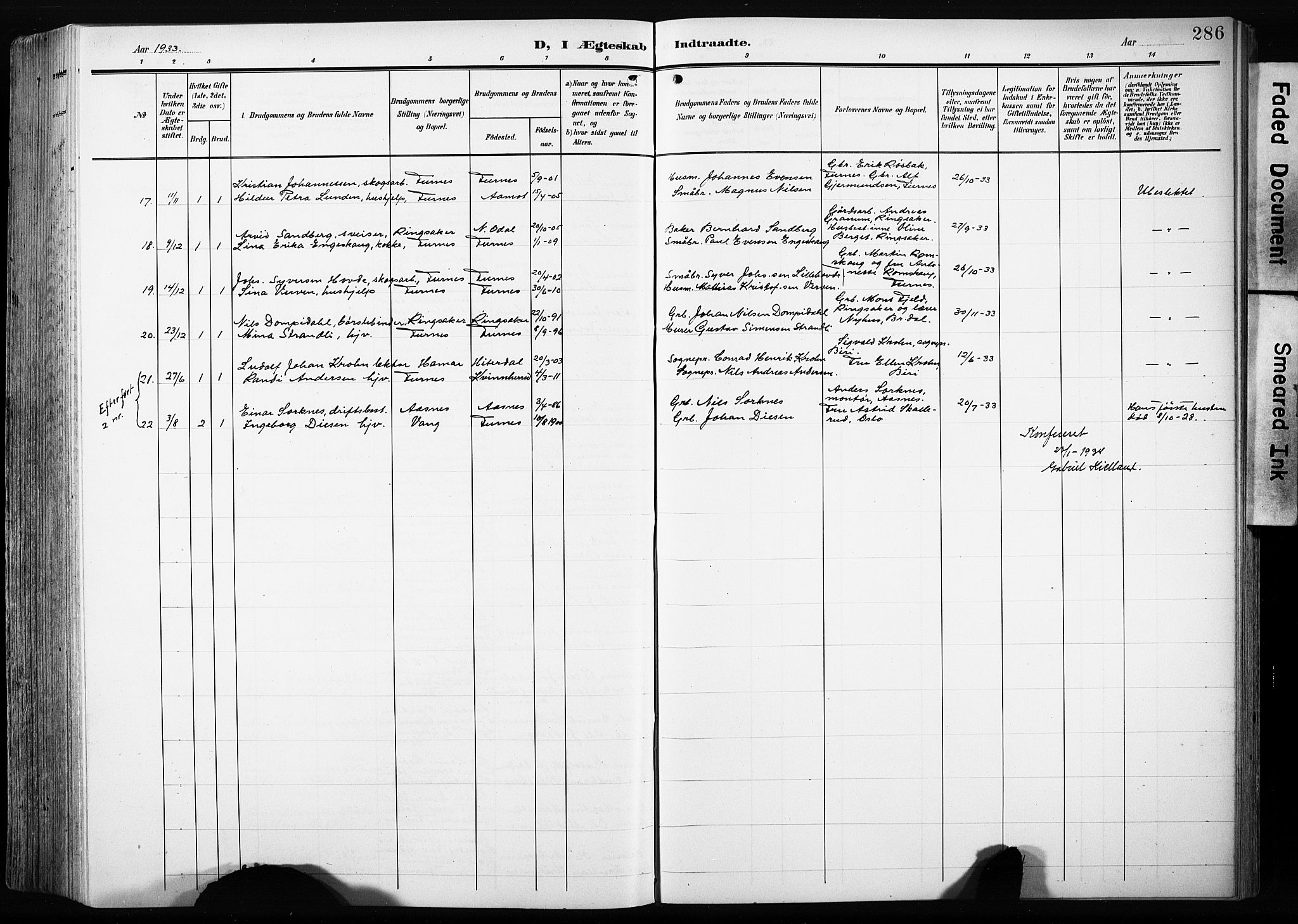 Furnes prestekontor, AV/SAH-PREST-012/L/La/L0001: Parish register (copy) no. 1, 1904-1933, p. 286