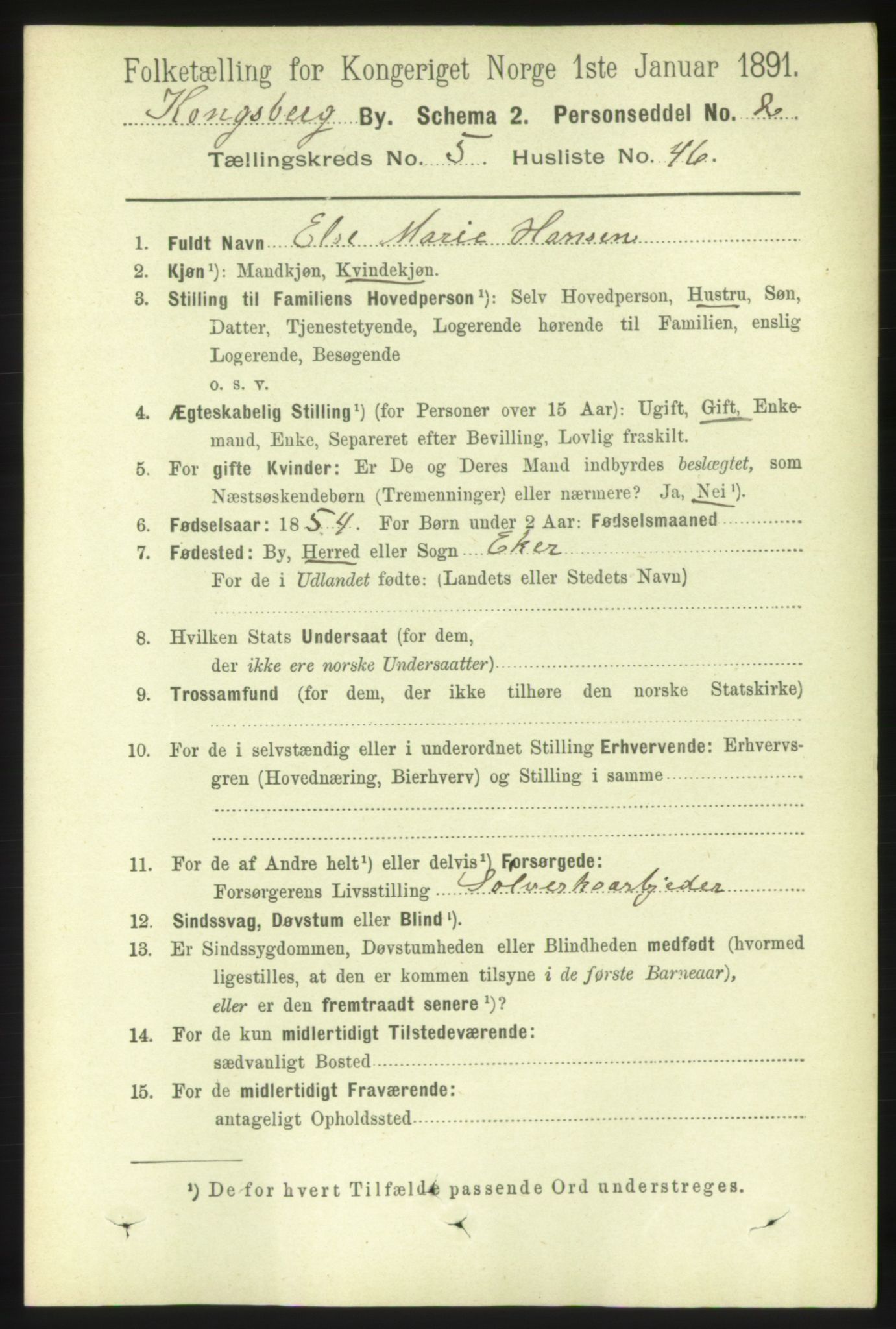 RA, 1891 census for 0604 Kongsberg, 1891, p. 4532