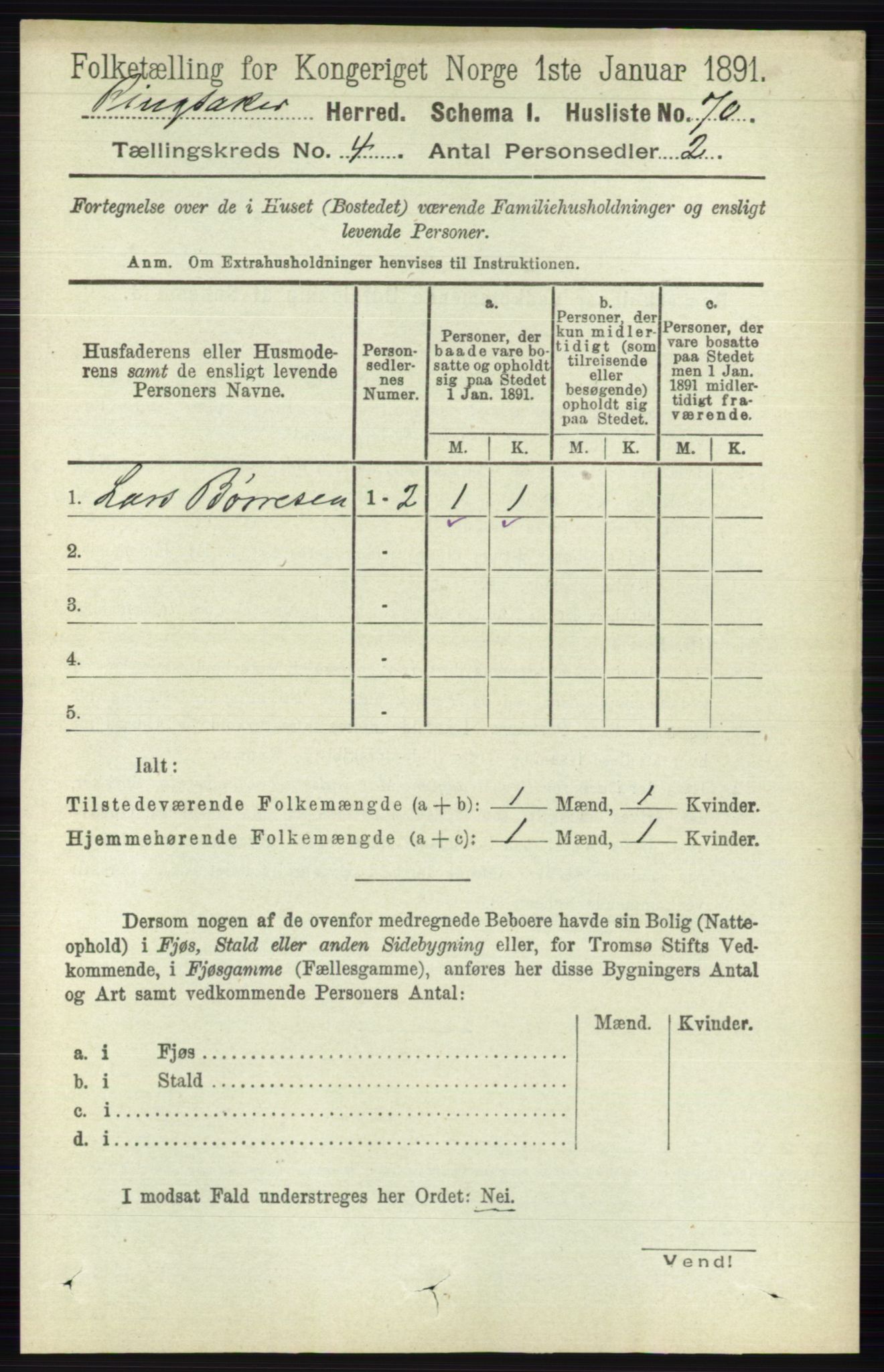 RA, 1891 census for 0412 Ringsaker, 1891, p. 1751