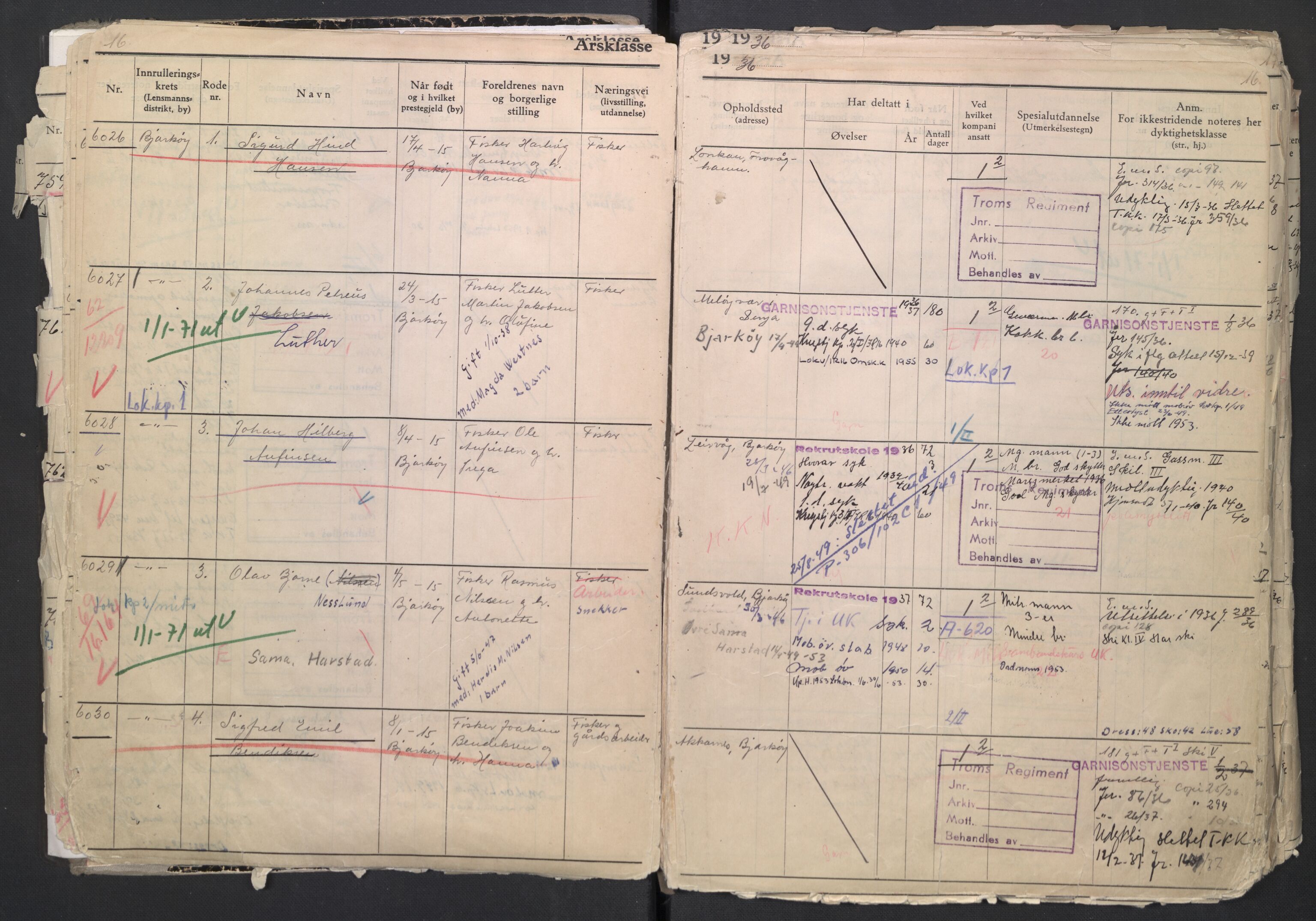 Forsvaret, Troms infanteriregiment nr. 16, AV/RA-RAFA-3146/P/Pa/L0007/0001: Ruller / Rulle for regimentets menige mannskaper, årsklasse 1936, 1936, p. 16